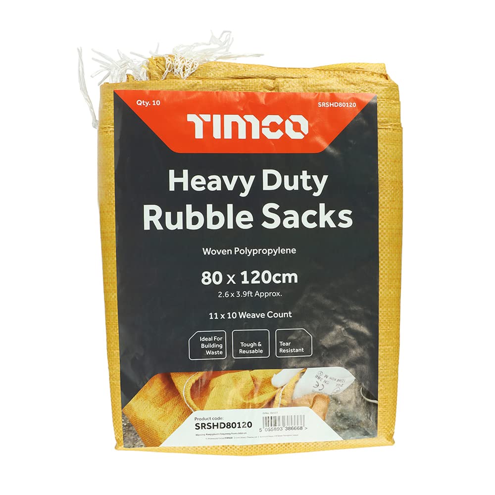 TIMCO Heavy Duty Rubble Sacks - Tear Resistant, Reusable | Polypropylene, Yellow Brown | Pack of 10 XXL Bags