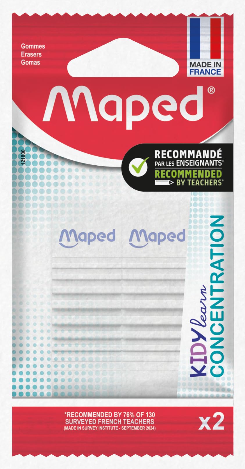 Maped Kidy Learn Concentration Erasers - Textured Surface, Pack of 2