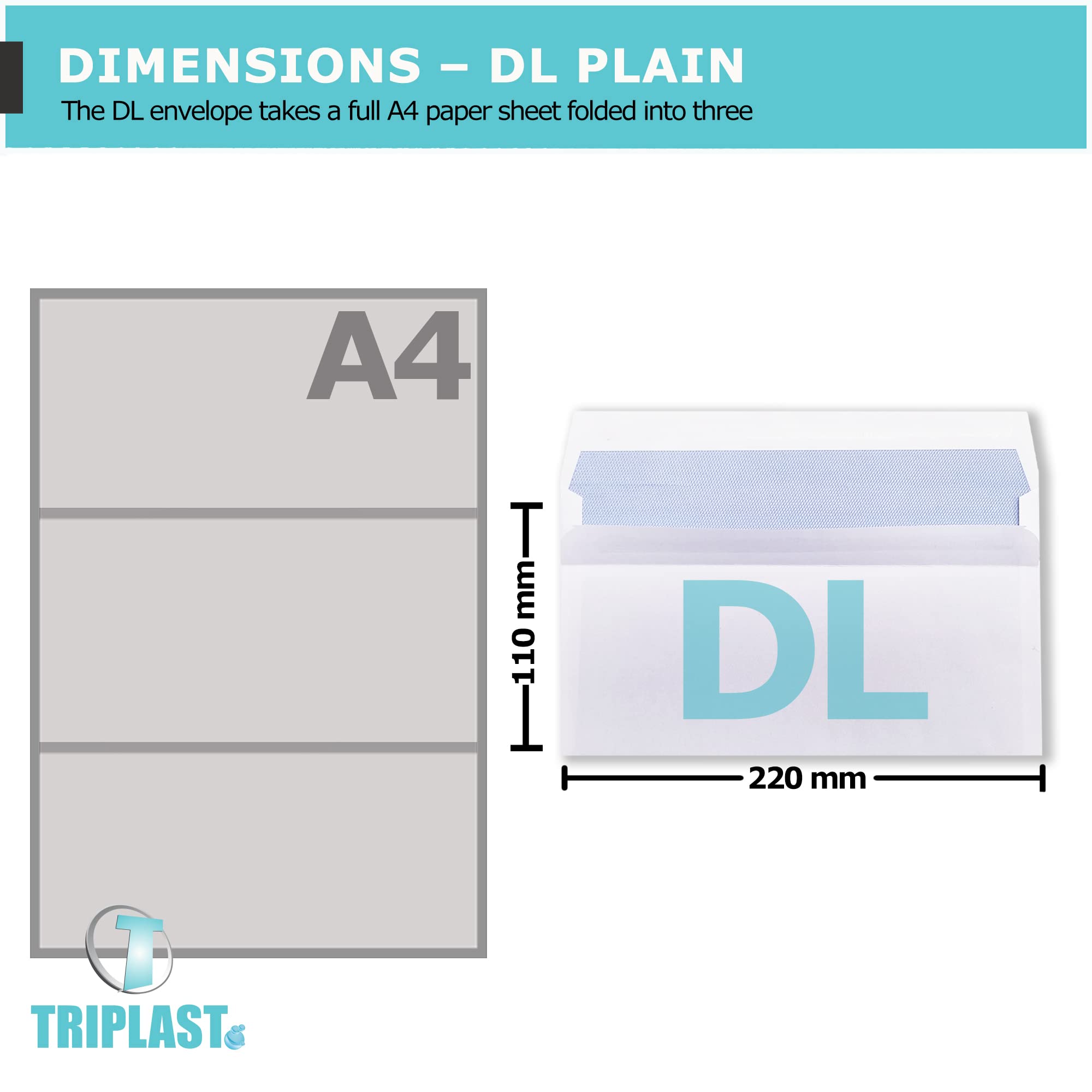 Triplast DL Self Seal Security Envelopes - 20 Pack | 90 gsm White Paper | 110x220mm 2