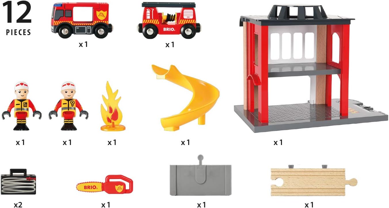 BRIO World Fire & Rescue Central Fire Station Playset - Compatible with BRIO Wooden Trains, Age 3+ 5