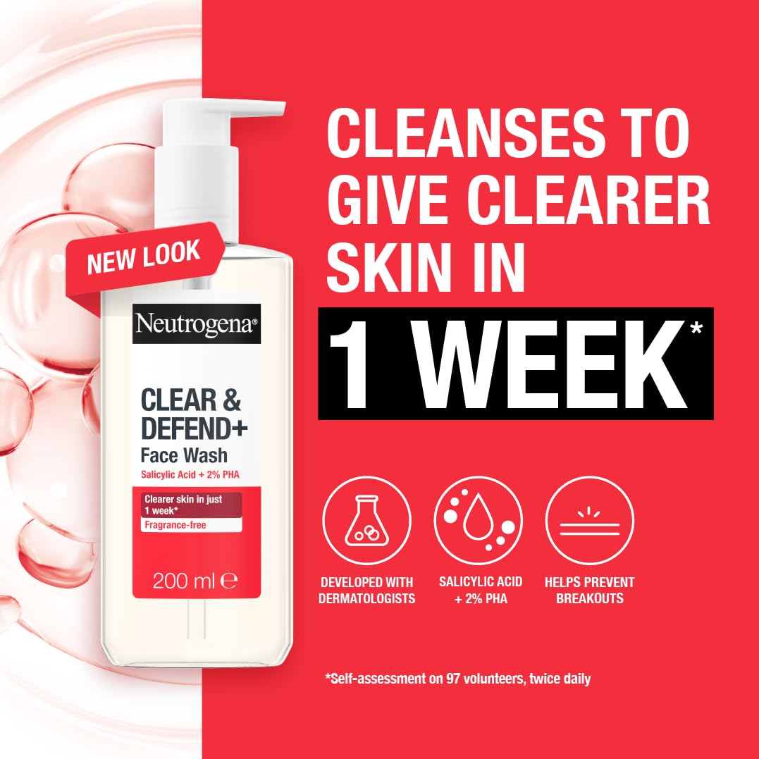 Neutrogena Clear & Defend+ Face Wash - 200 ml, Unscented