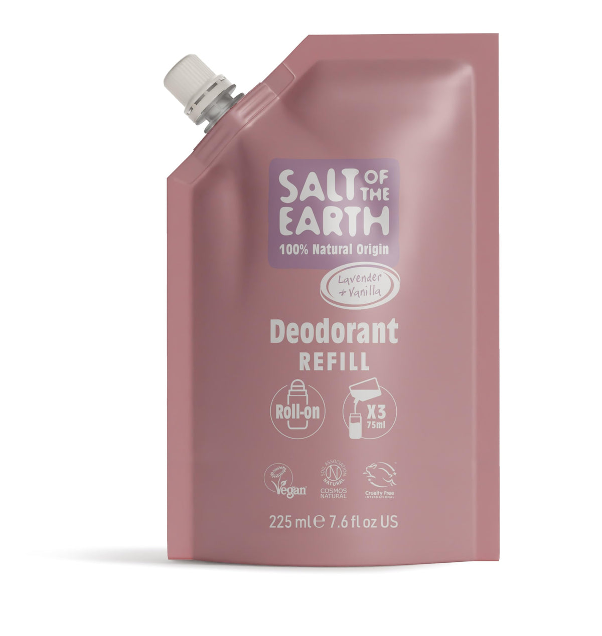 Salt of the Earth Natural Deodorant Roll-On Refill Pouch - Lavender & Vanilla, 225ml, 3 Refills