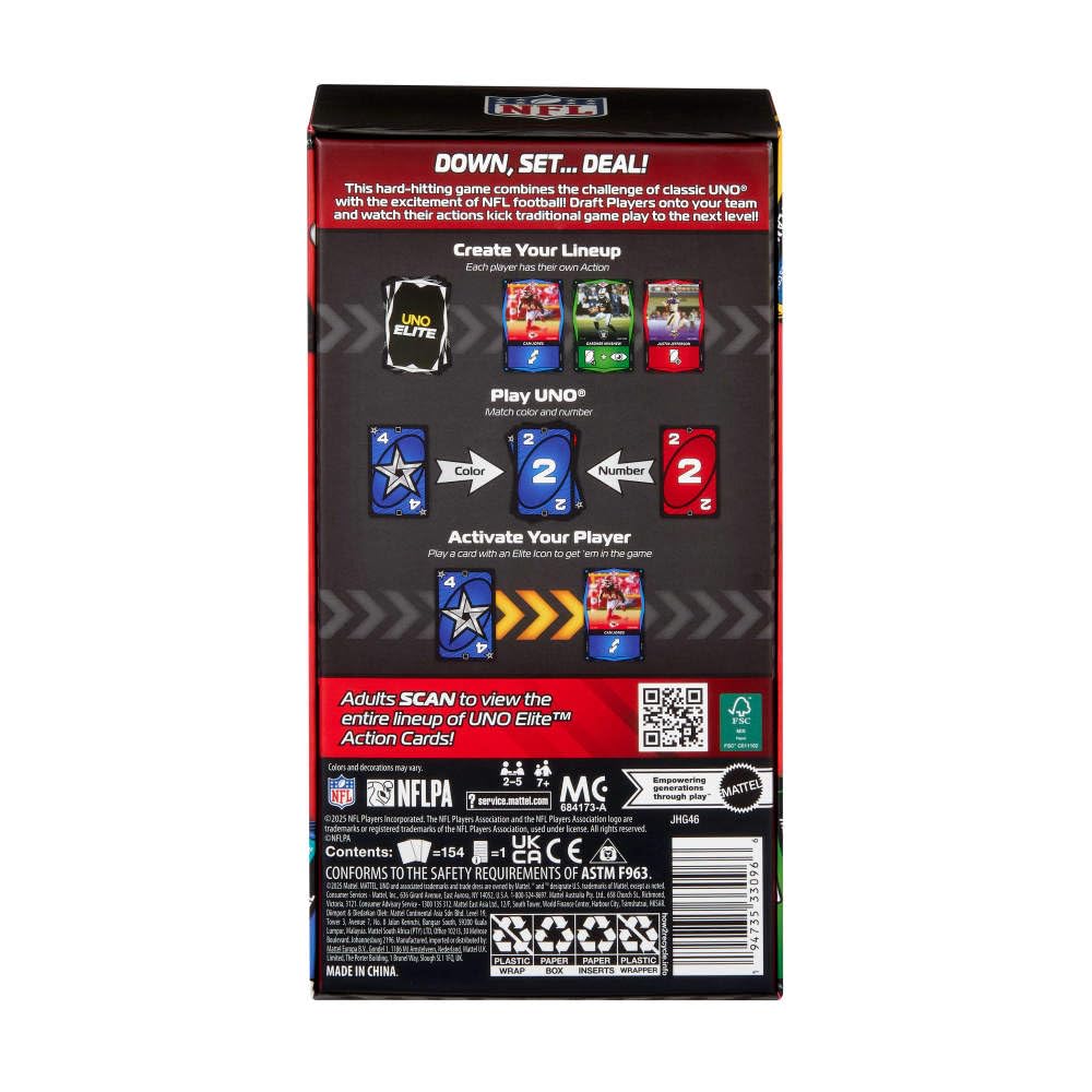 UNO Elite NFL 2025 Core Edition Card Game - Strategy Football Theme, Ages 7+ 3