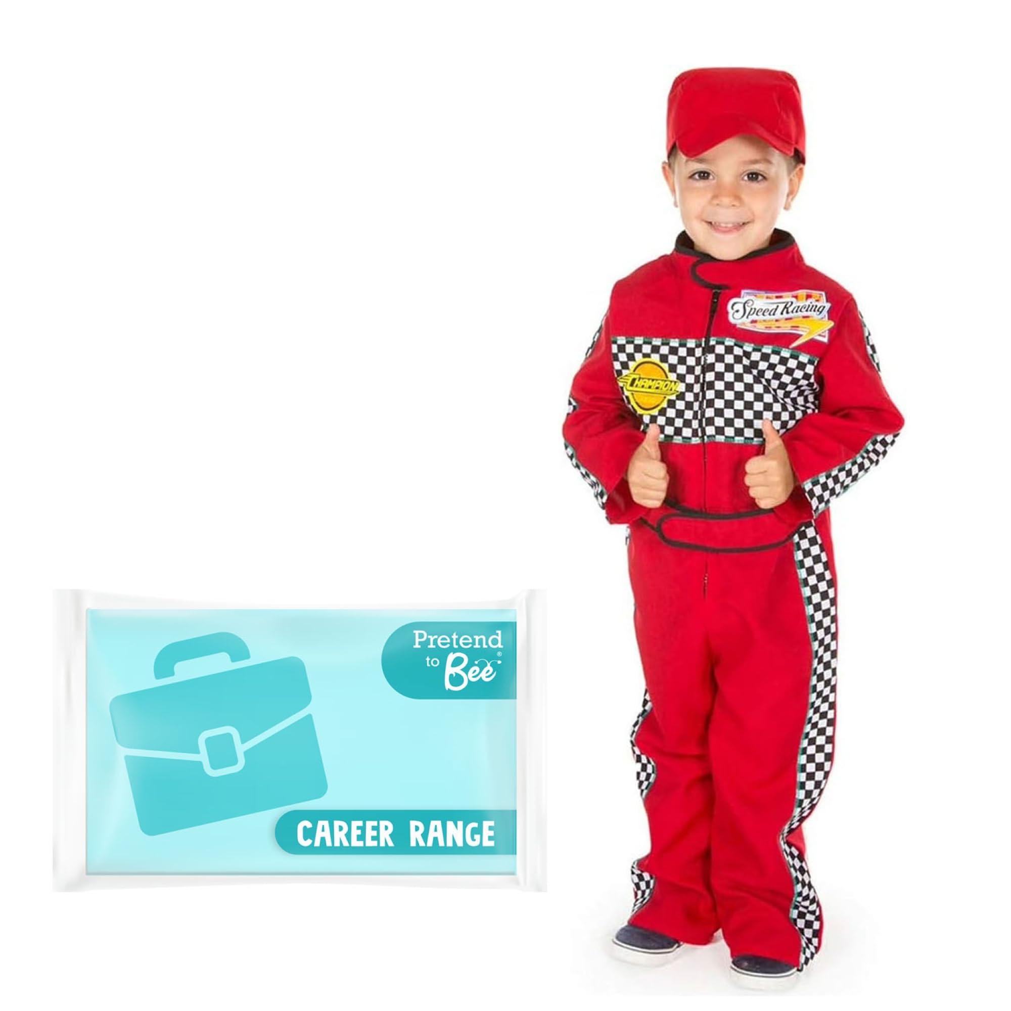 PRETEND TO BEE Racing Driver Costume - Red Suit and Cap, 2-3 Years 1