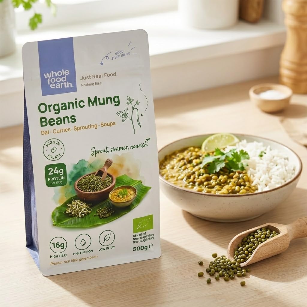 Wholefood Earth Organic Mung Beans - High Fibre & Protein | GMO Free | 500g 3