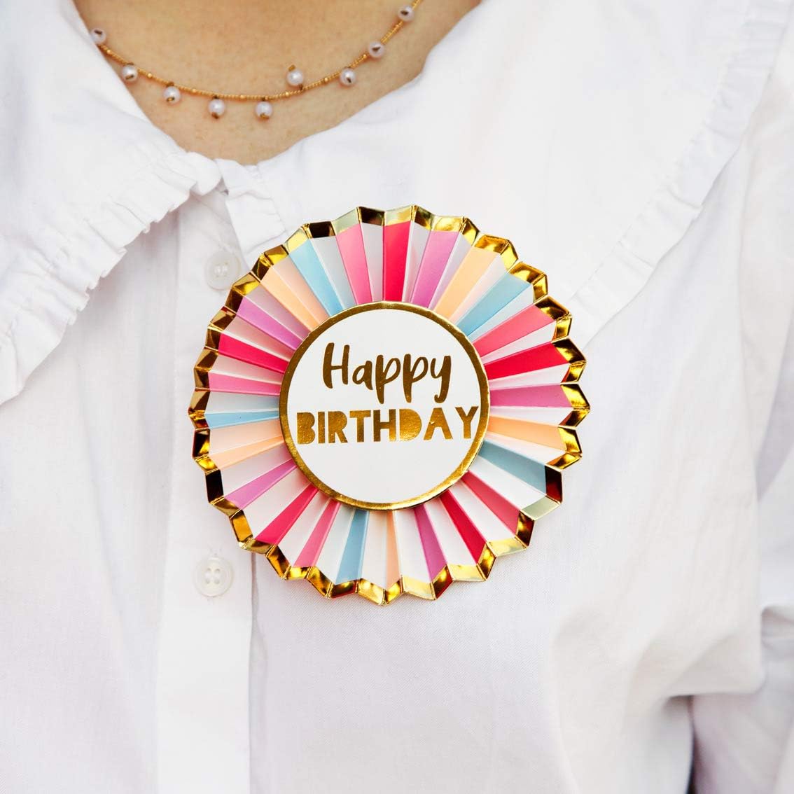 Talking Tables Rose Gold Happy Birthday Badge - Large Pink Rosette Accessory 2