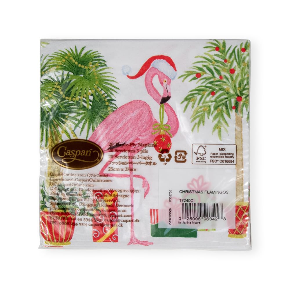 Caspari Christmas Flamingos Triple-Ply Cocktail Napkins, 20-Pack 10