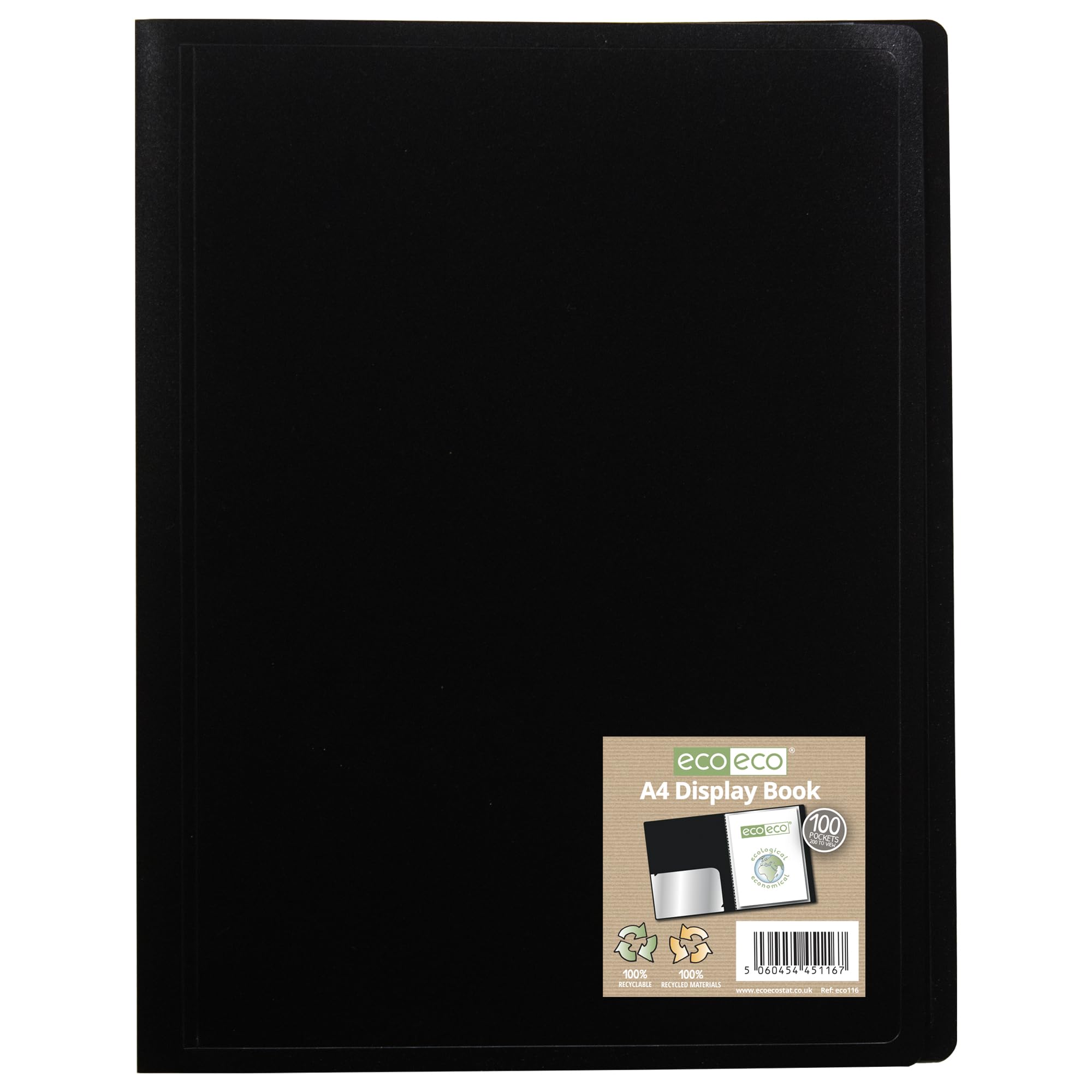 eco-eco A4 100 Pocket Recycled Flexible Cover Portfolio Book | Acid-Free Pages | Storage Pocket