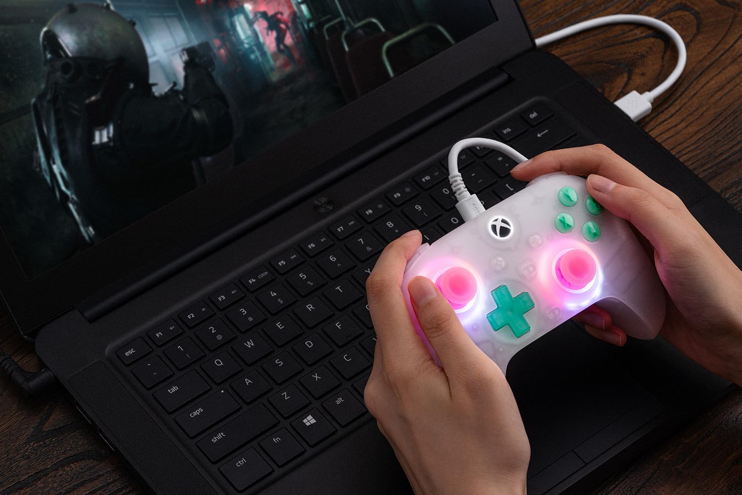 8Bitdo Ultimate Mini Wired Controller for Xbox - Pink, RGB Fire Ring, Hall Effect Joysticks 8