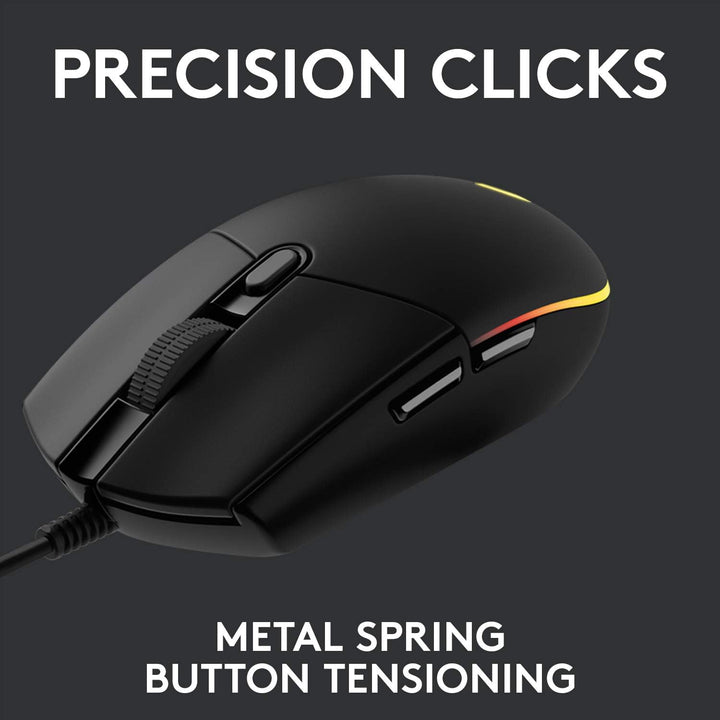 Logitech G203 LIGHTSYNC Gaming Mouse - 8K DPI, 6 Programmable Buttons, RGB Lighting, Lightweight Design - Black