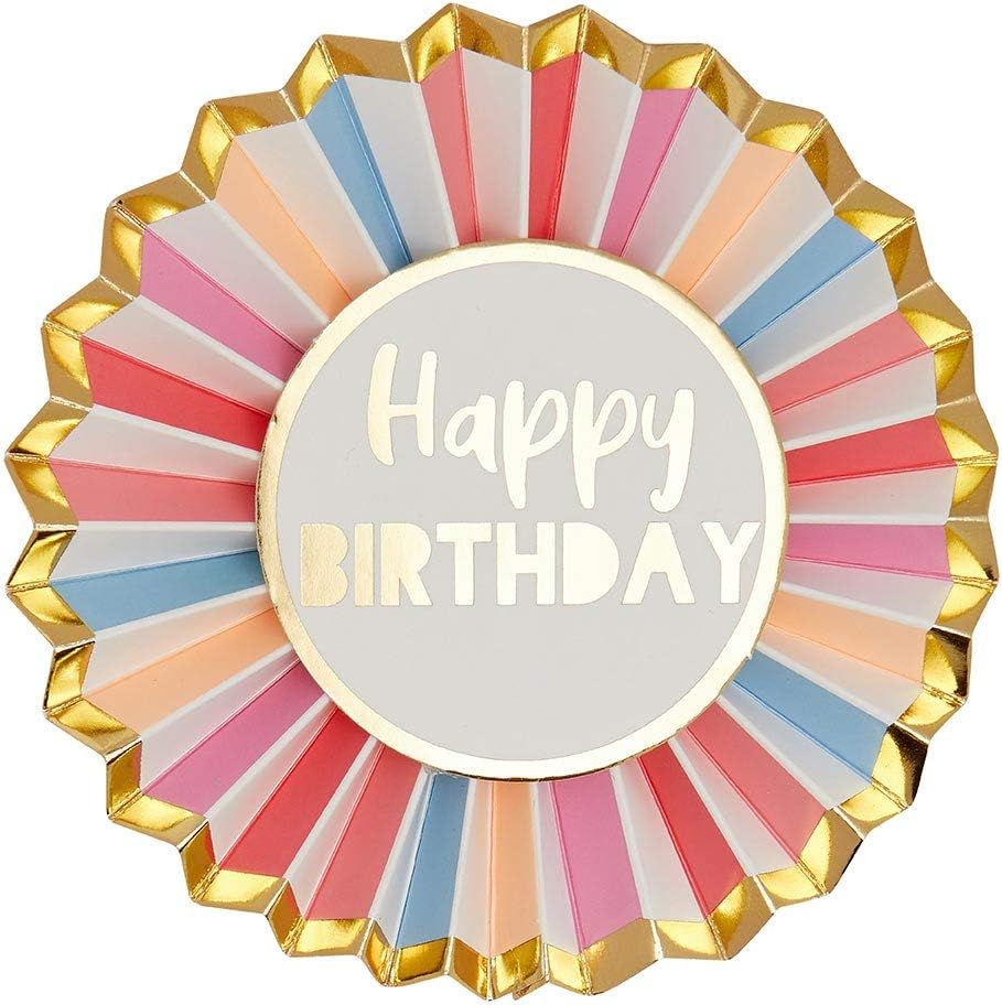 Talking Tables Rose Gold Happy Birthday Badge - Large Pink Rosette Accessory 1