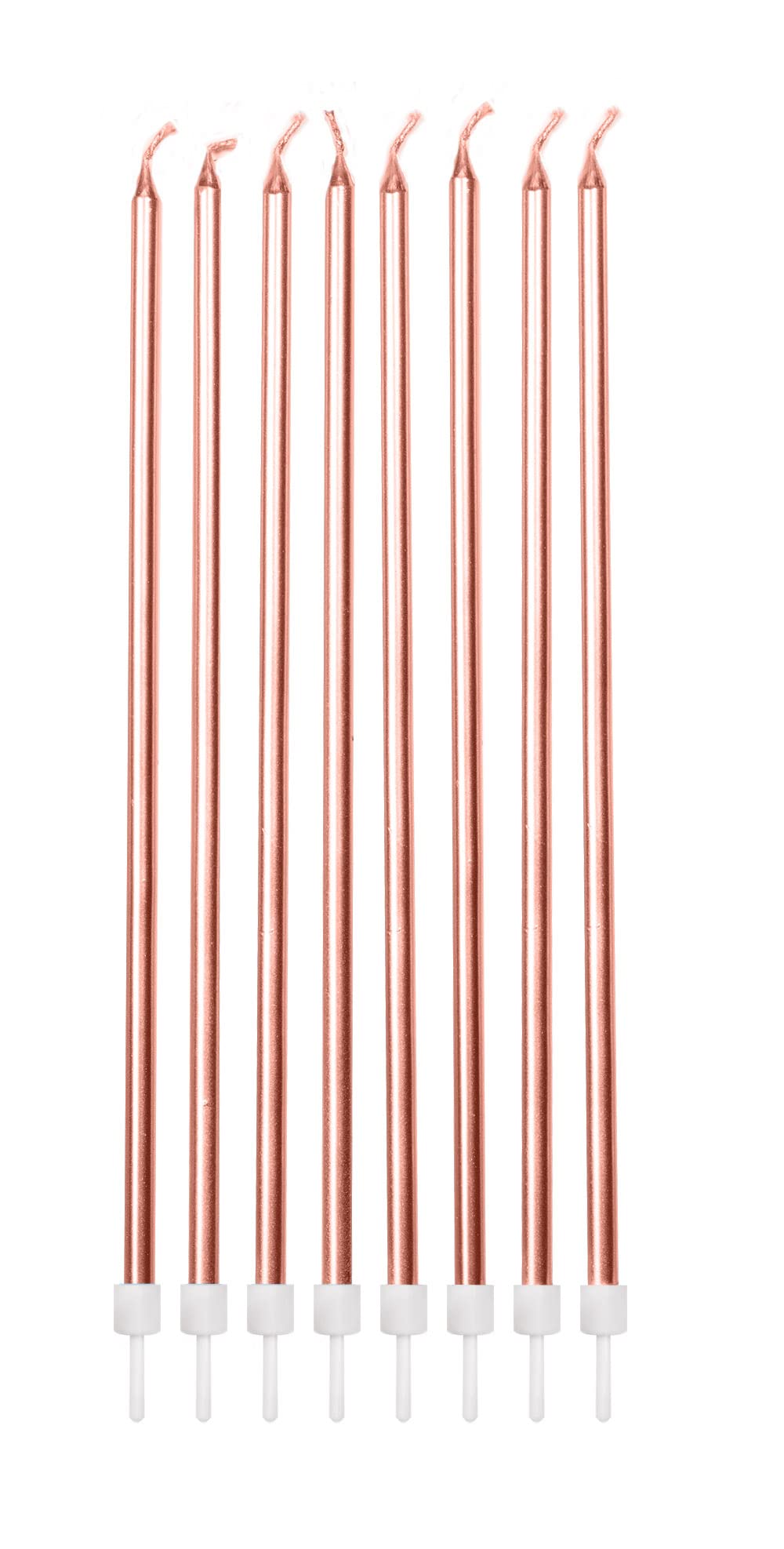 Anniversary House 16-Pack Extra Tall Slim Birthday Cake Candles with Holders - Metallic Rose Gold, 18cm 1