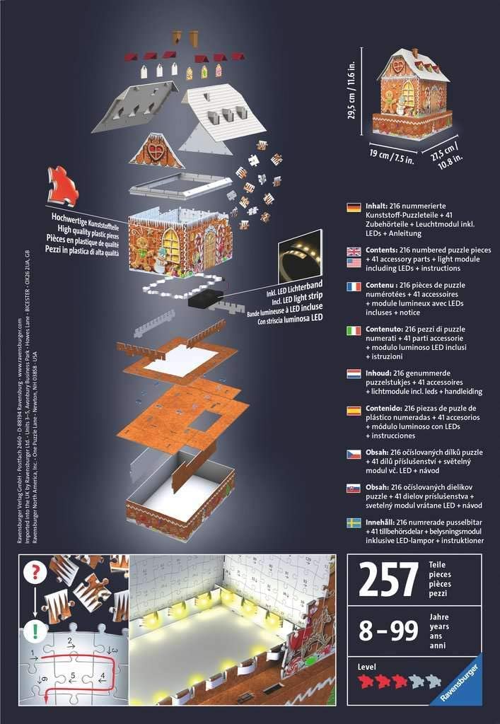 Ravensburger 3D Puzzle - Christmas Gingerbread House Light-Up 216-Piece Set 2