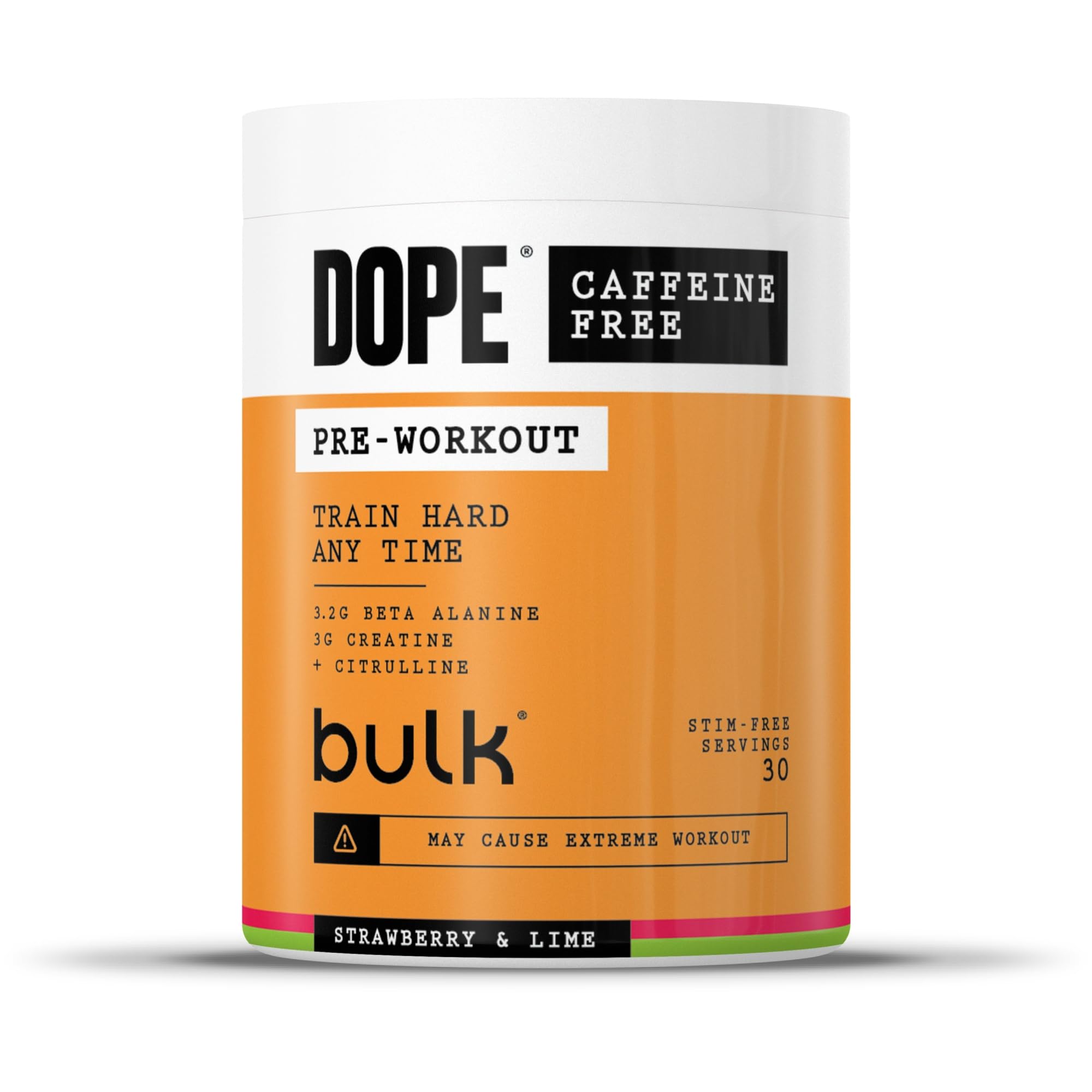Bulk Dope Caffeine Free Pre-Workout Powder - Strawberry Lime | 510g | 30 Servings
