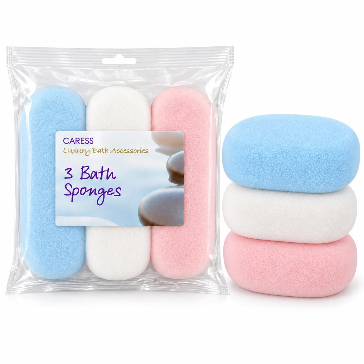 Caress Bath Sponge - 3 Count Pack | Plastic