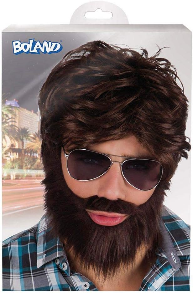 Boland Dude Wig with Beard - Brown Adult Costume Accessory 2