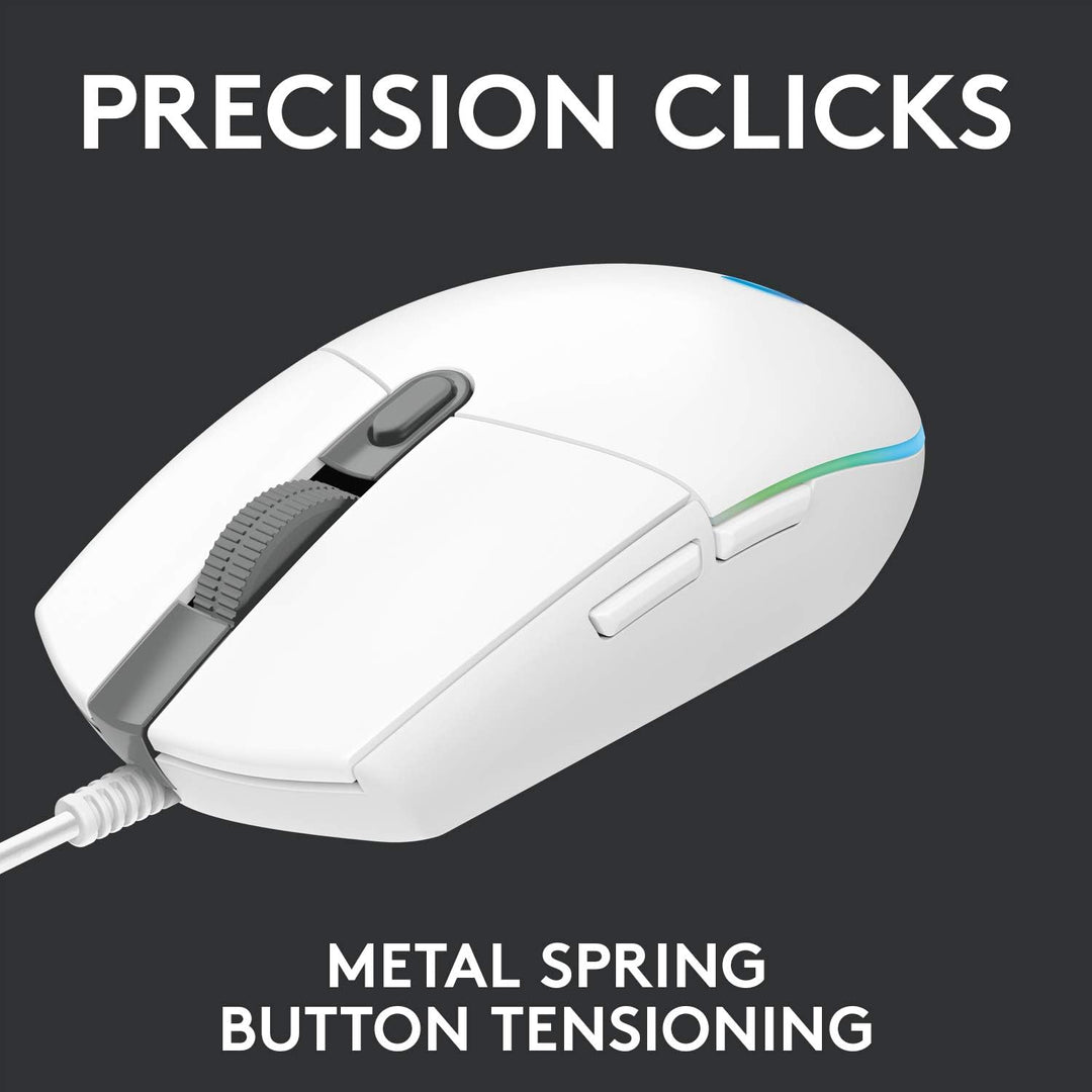 Logitech G203 LIGHTSYNC Gaming Mouse - 8K DPI, 6 Programmable Buttons, RGB Lighting, Lightweight Design - White