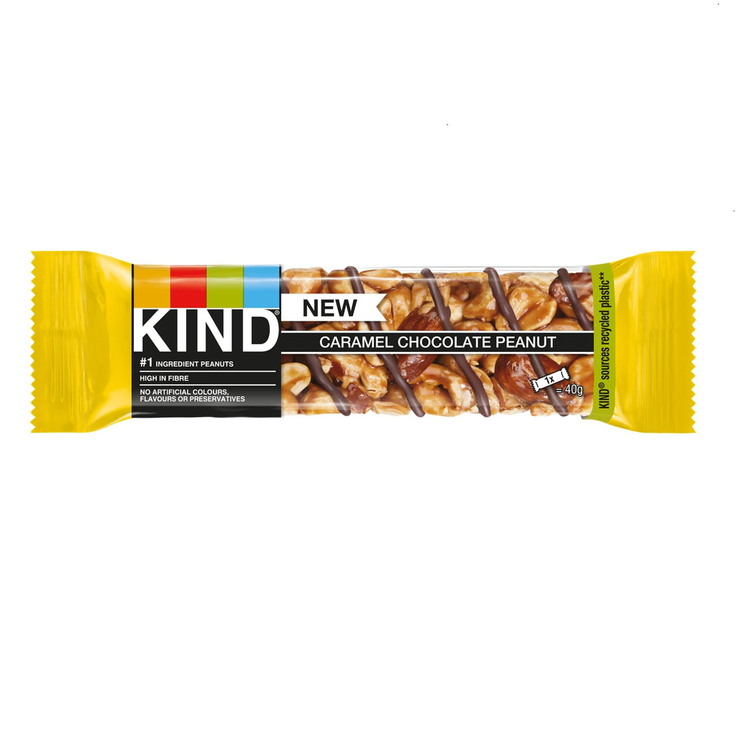 KIND Caramel Chocolate Peanut Gluten-Free Snack Bars - High Fibre, No Artificial Ingredients