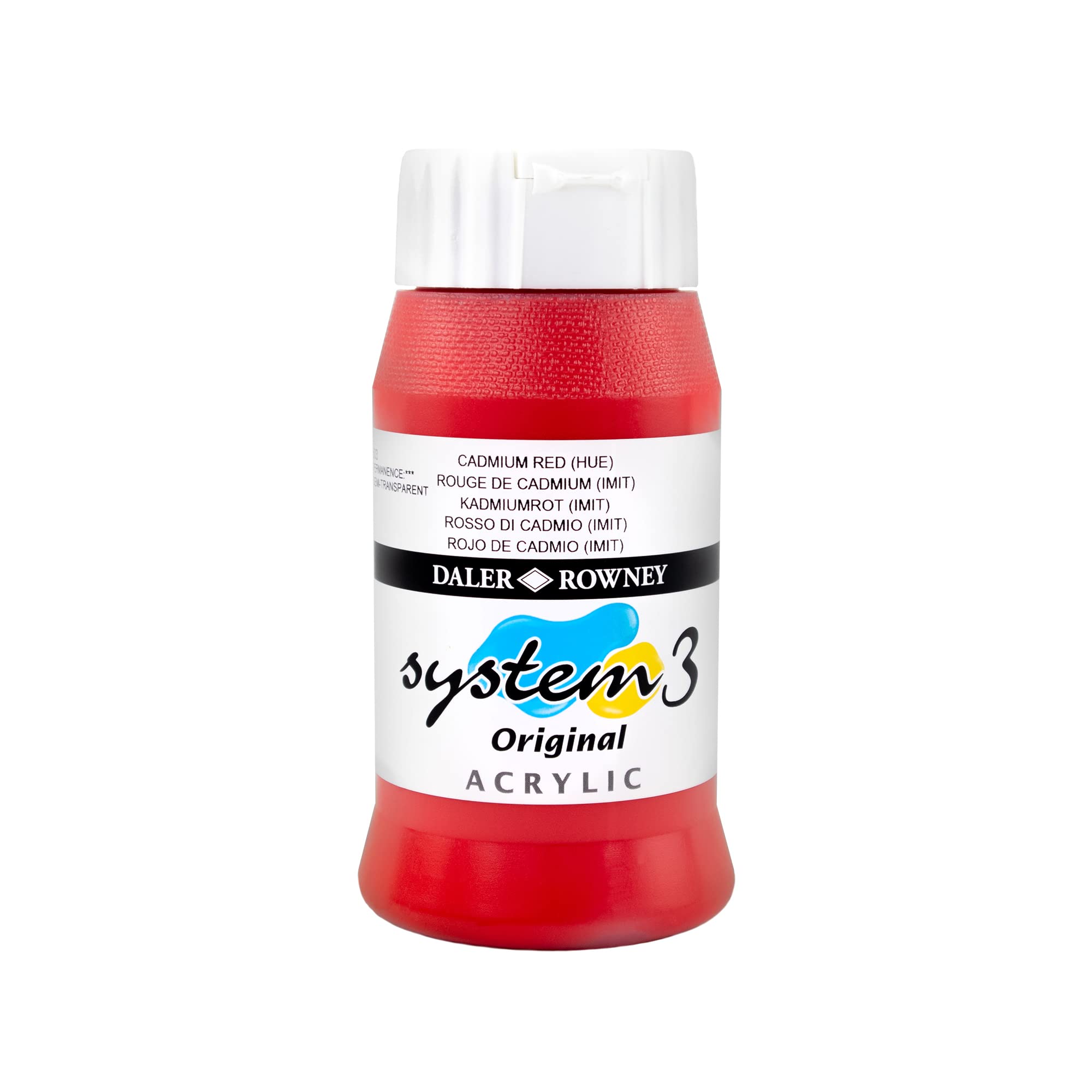 Daler-Rowney System3 Acrylic Paint, Plastic Pot, 16.91oz - 500 ml, Cadmium