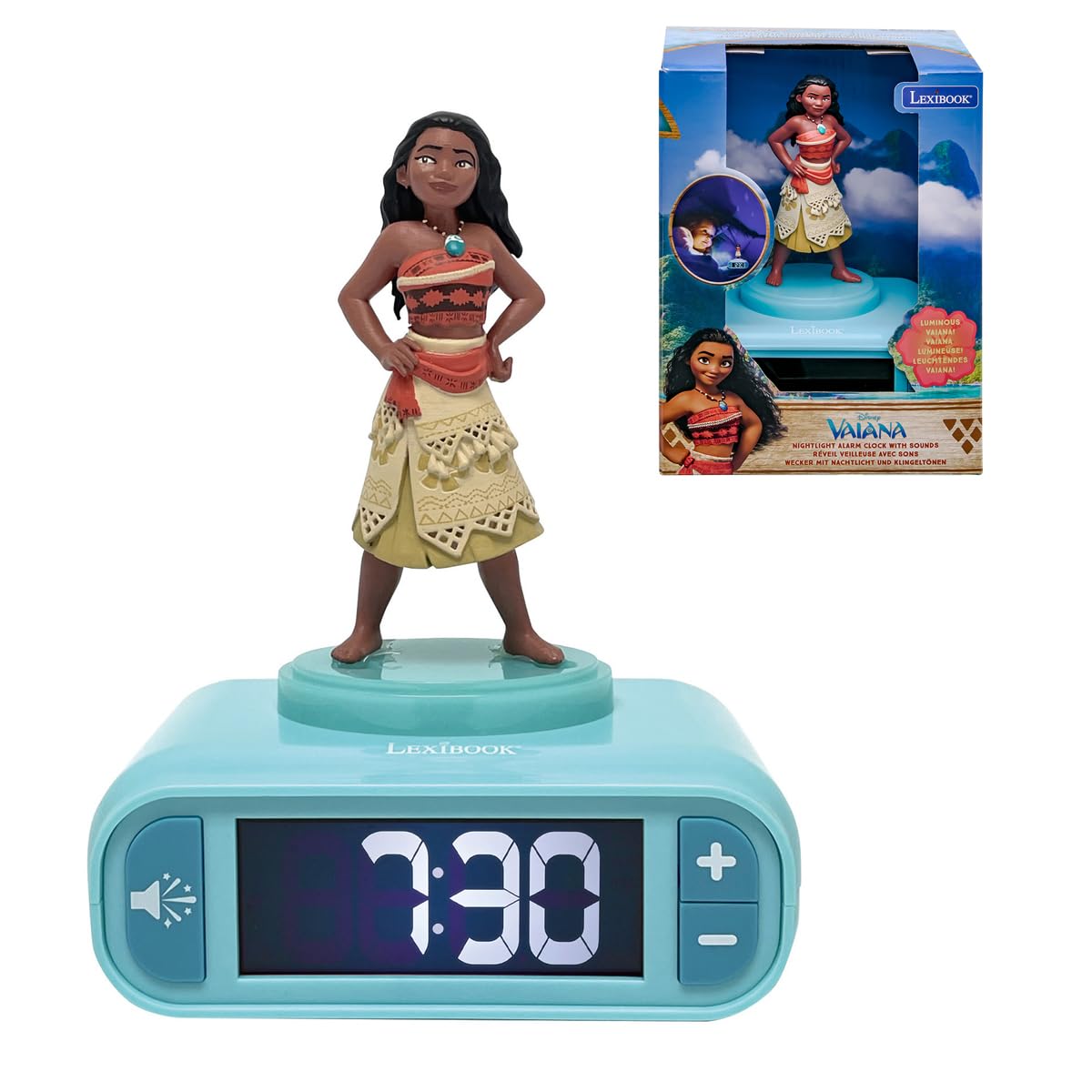 LEXIBOOK Moana Nightlight Alarm Clock - 6 Sounds & Melodies, Backlit LCD