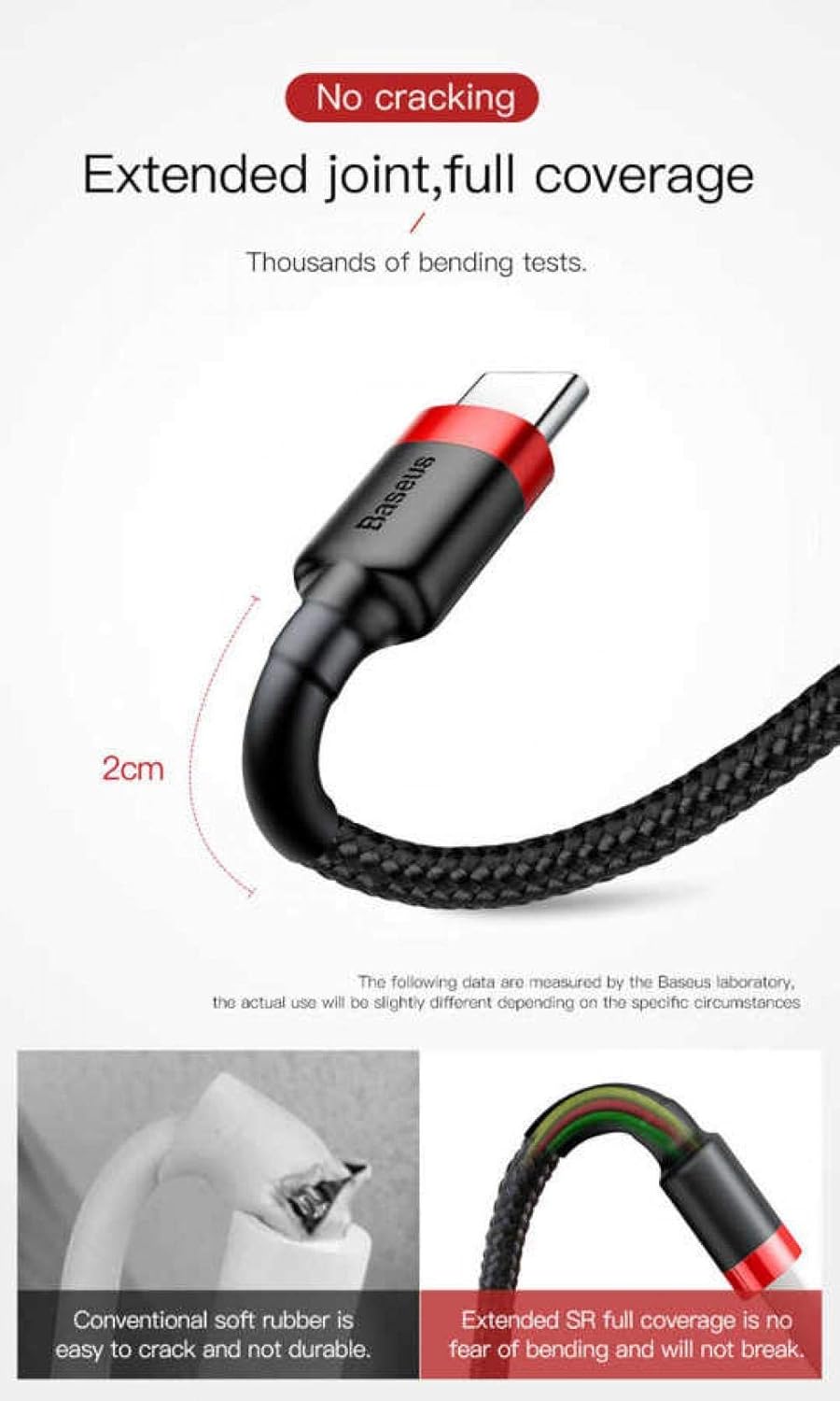 Baseus Cafule USB to USB-C Cable - 2A Fast Charging, 2m Length, Durable Red Cable