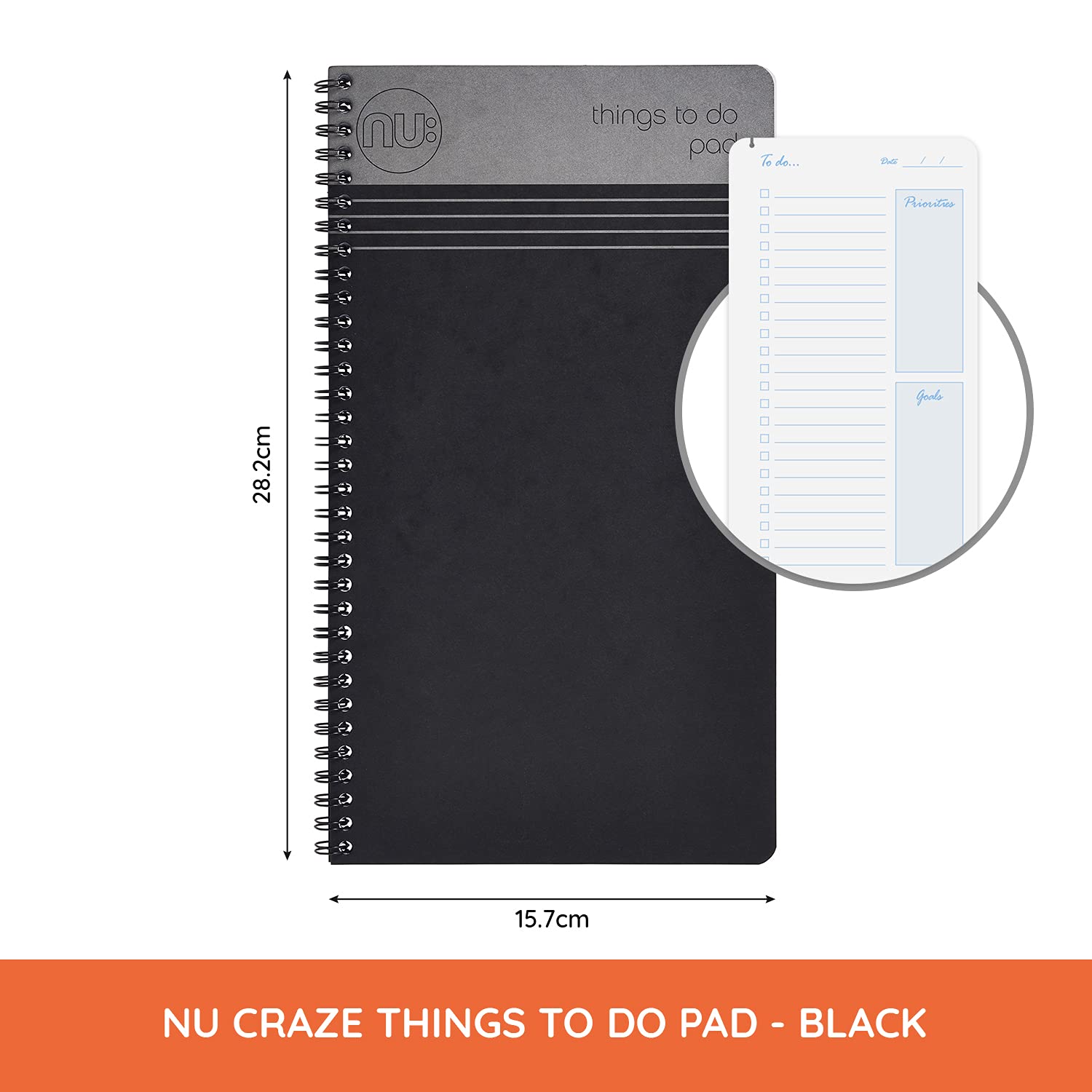 nu: Craze Cloud Things to Do Pad - Wirebound Notebook | 80gsm FSC Paper | Black Soft Cover