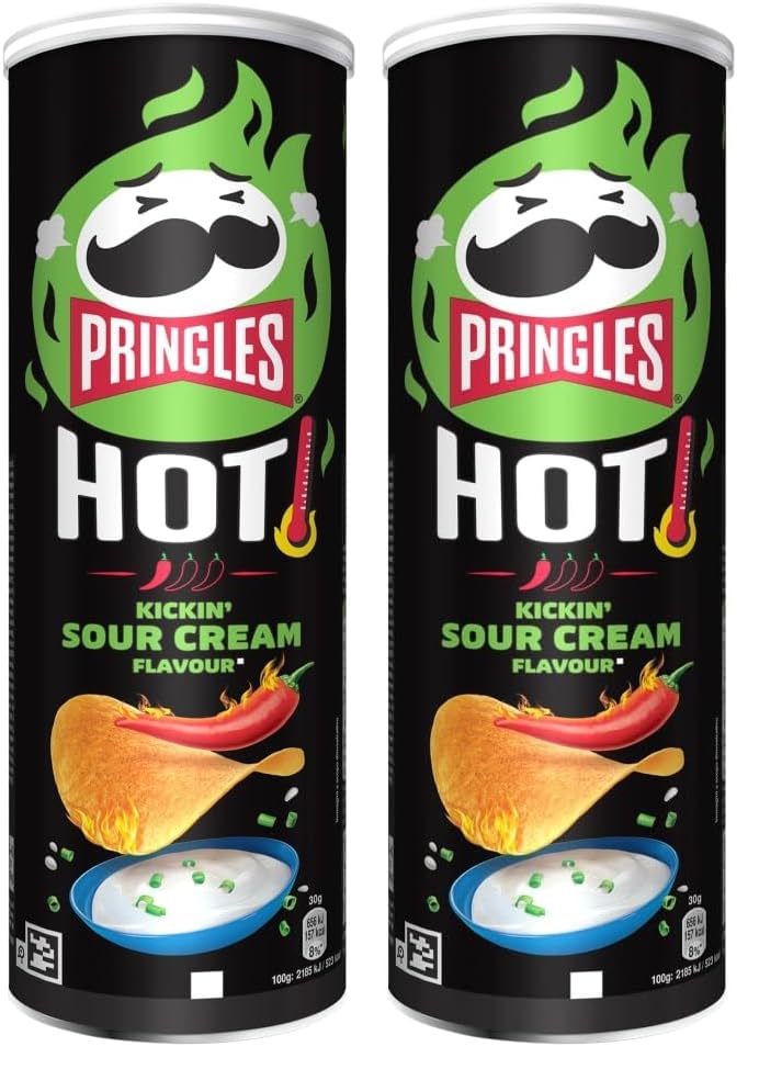 Pringles Hot Kickin’ Sour Cream Flavour Crisps - 160g (Pack of 2)