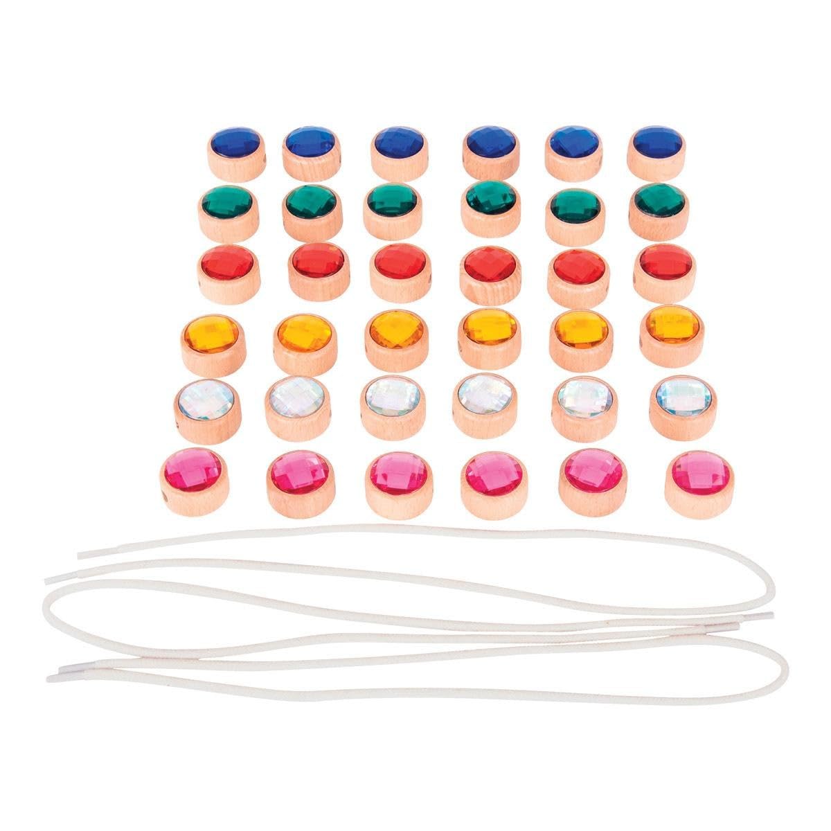 tickit Wooden Lacing Jewels - Brightly Coloured Faceted Gems for Threading & Sensory Play 1
