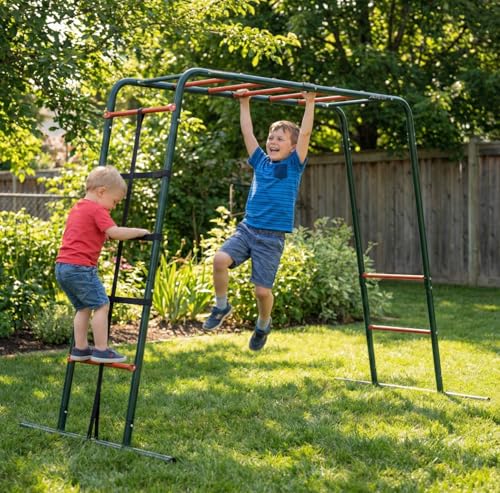 Plum Metal Monkey Bars Climbing Frame with Cargo Net | Forest Green | Ages 3+ 2
