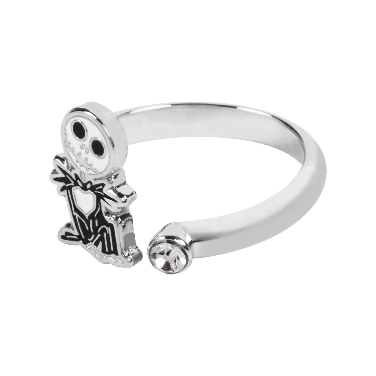 Disney Jack Skellington Design Ring - Silver Plated, Clear Stone, Unisex Adult