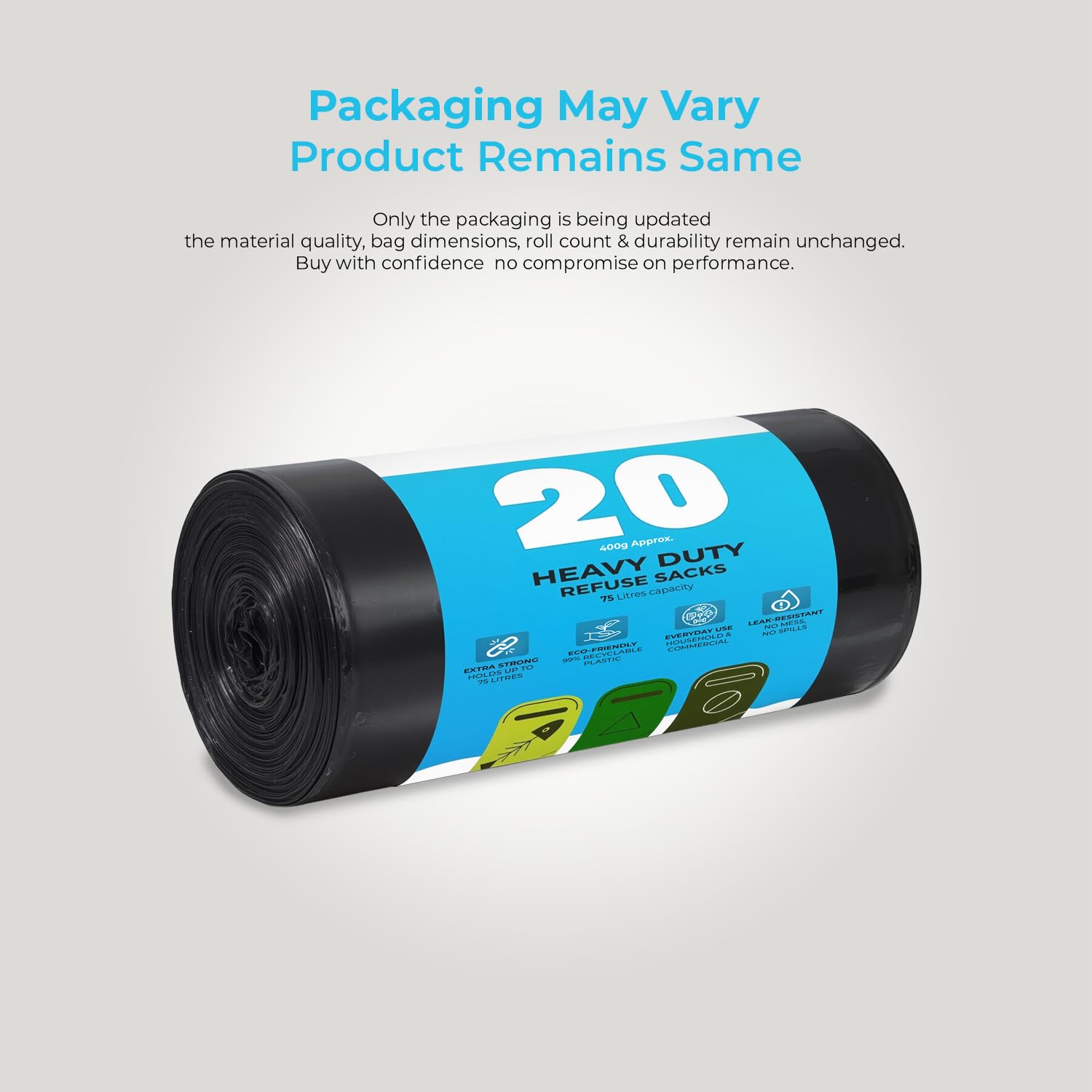 Roe Tenpo Extra Strong Bin Bags - 75L Capacity, 20 Count, Black | Recyclable 2