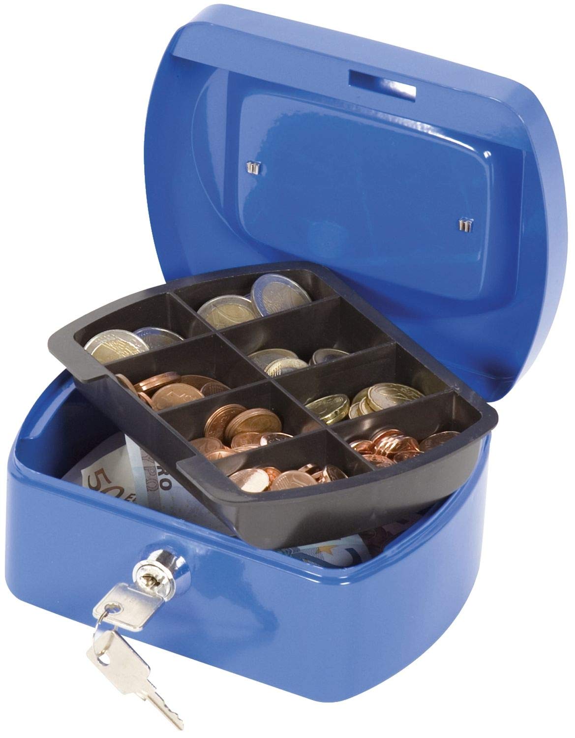 Q-Connect Metal Cash Box - Blue | Key Lock | Plastic Insert | Portable 2