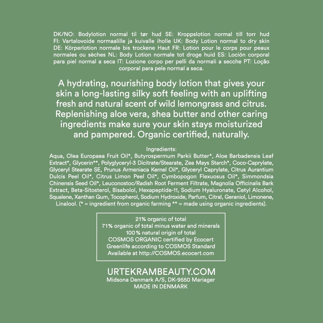 Urtekram Body Lotion - Wild Lemongrass - 245 ml - Vegan, All Skin Types