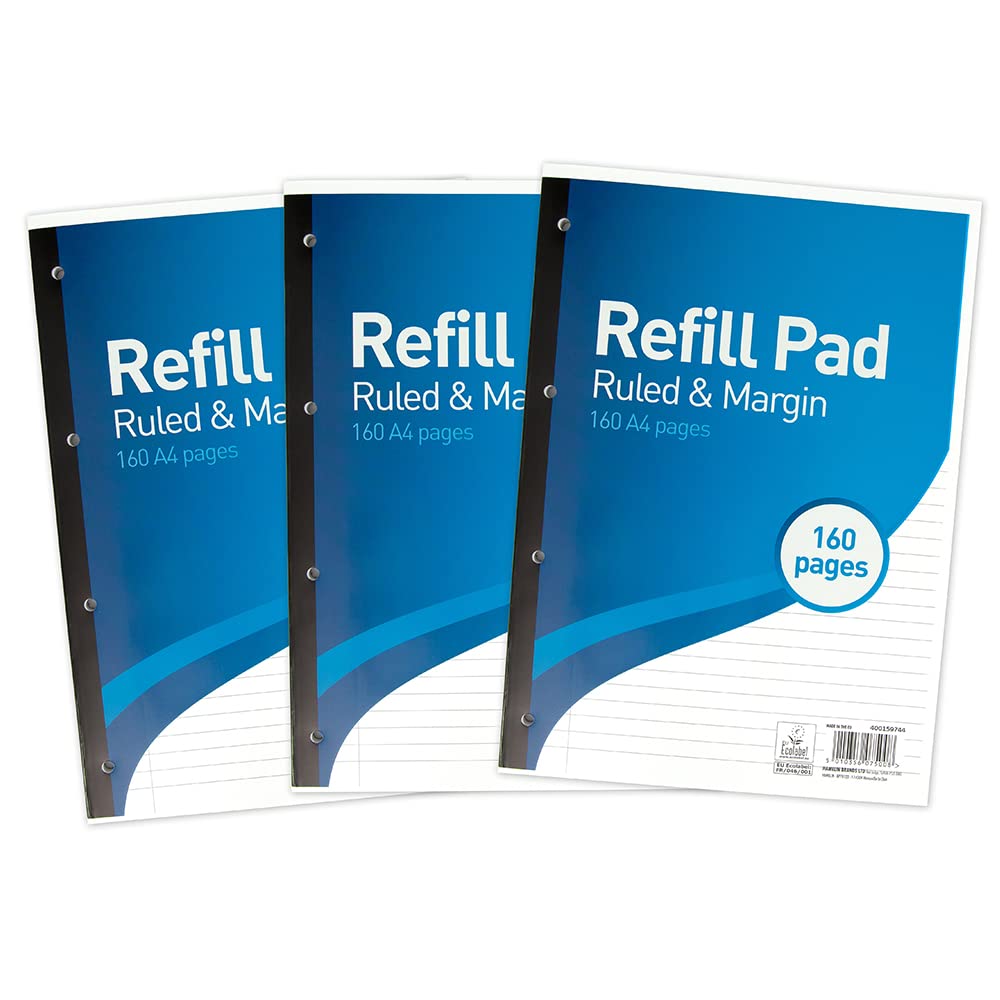 SUMMIT Hamelin A4 Refill Pad - Lined Paper, 70gsm, 4-Hole Punched | Pack of 3 Blue Pads 1