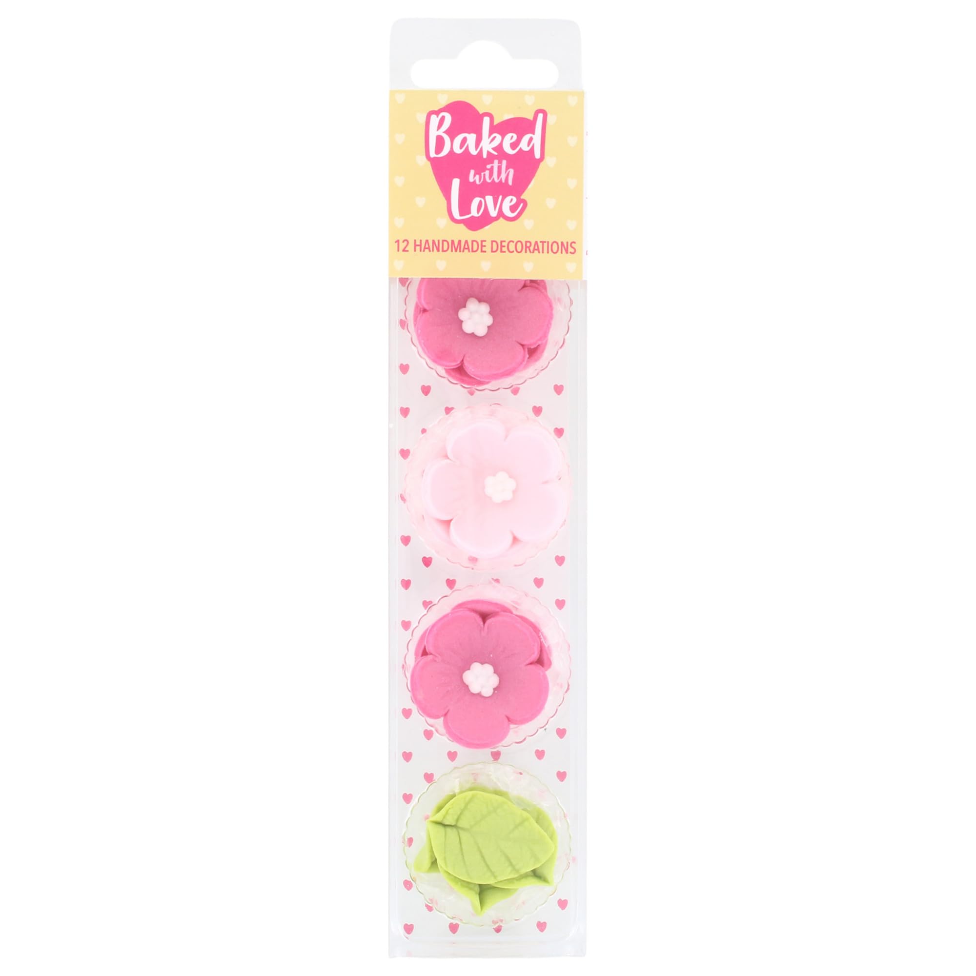 Baked with Love - 12 Pack Handmade Edible Sugar Flowers and Leaves Cupcake Toppers | Pink & Green 1