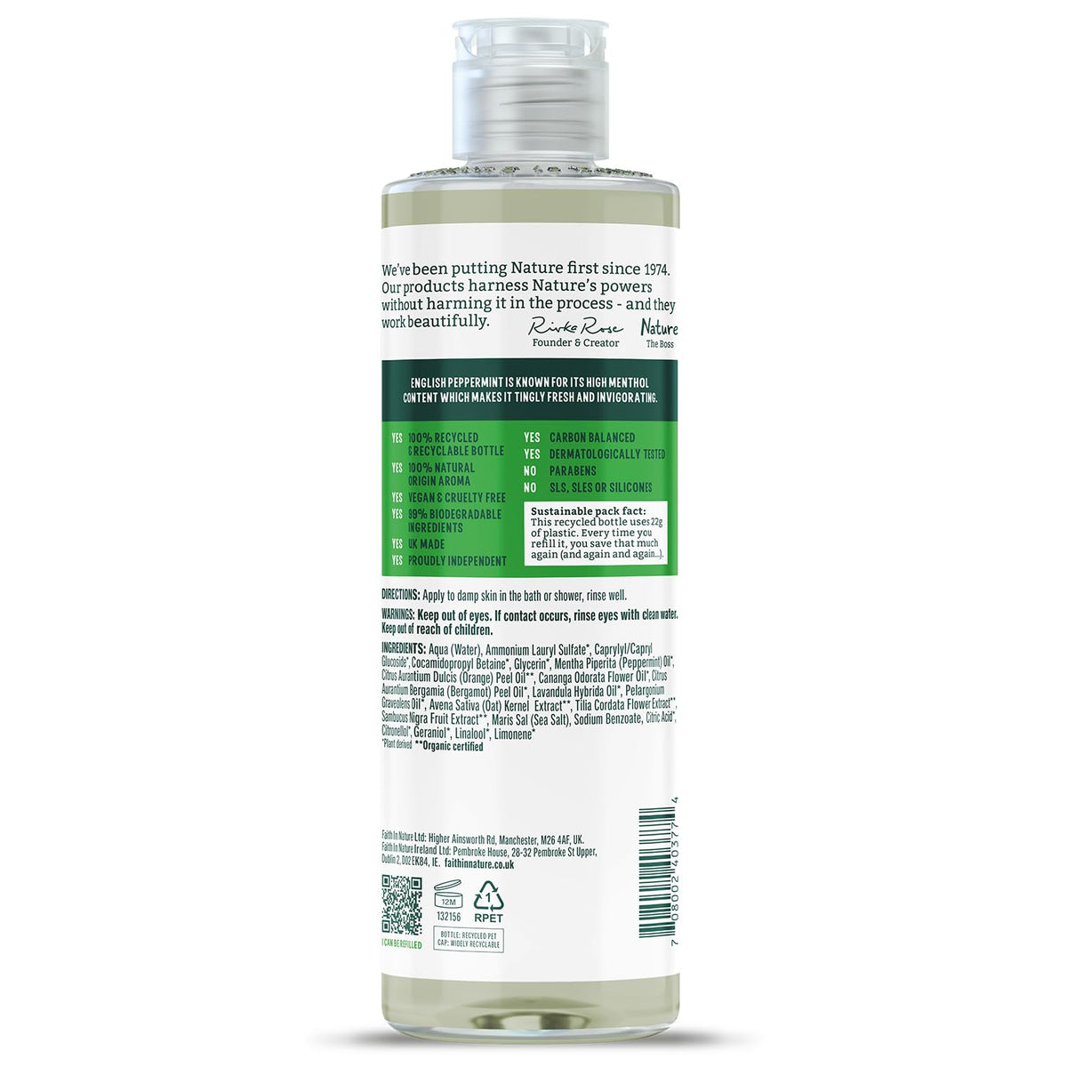 Faith In Nature Natural Mint Body Wash - Invigorating Shower Gel, Vegan, 400 ml