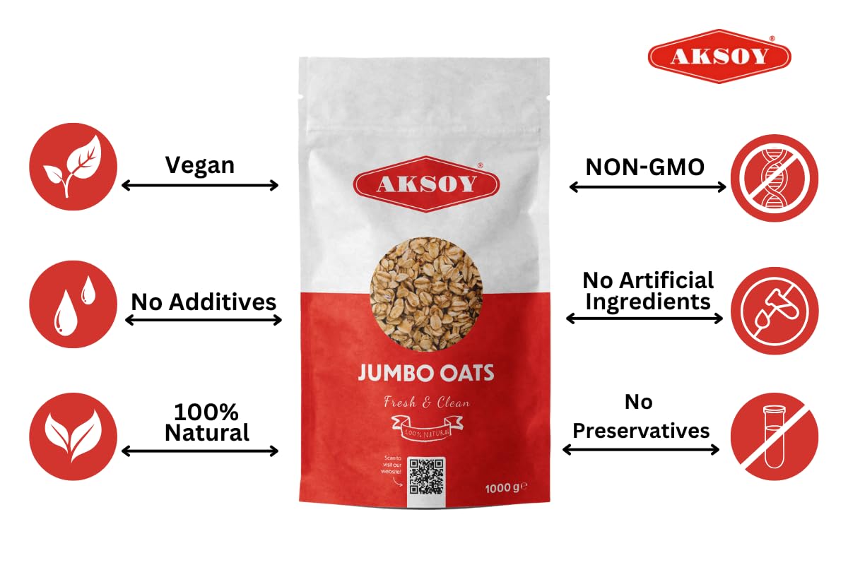 AKSOY Jumbo Oats - 1kg Bag | 100% Wholegrain Rolled Oats | High in Fiber & Protein 3