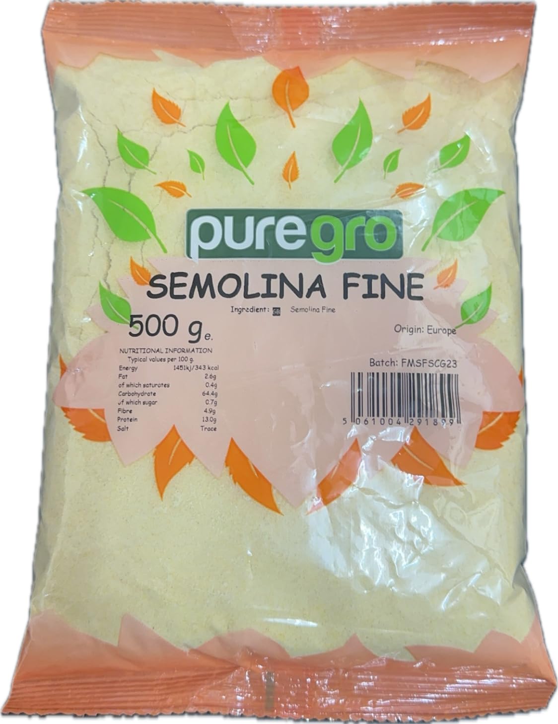 Puregro Semolina Fine - Durum Wheat Thickener for Baking & Cooking | 500g