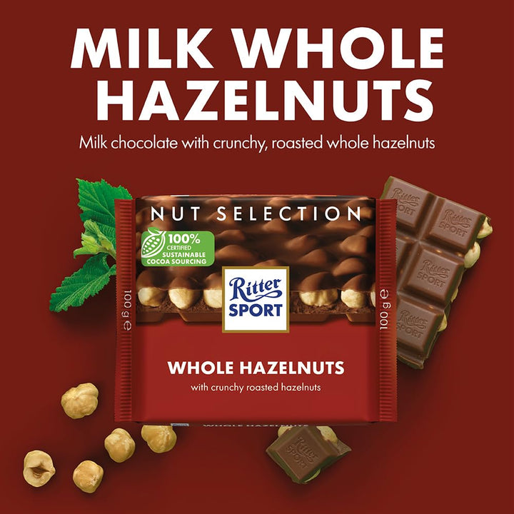 Ritter Sport Whole Hazelnuts Milk Chocolate Bar, 100g