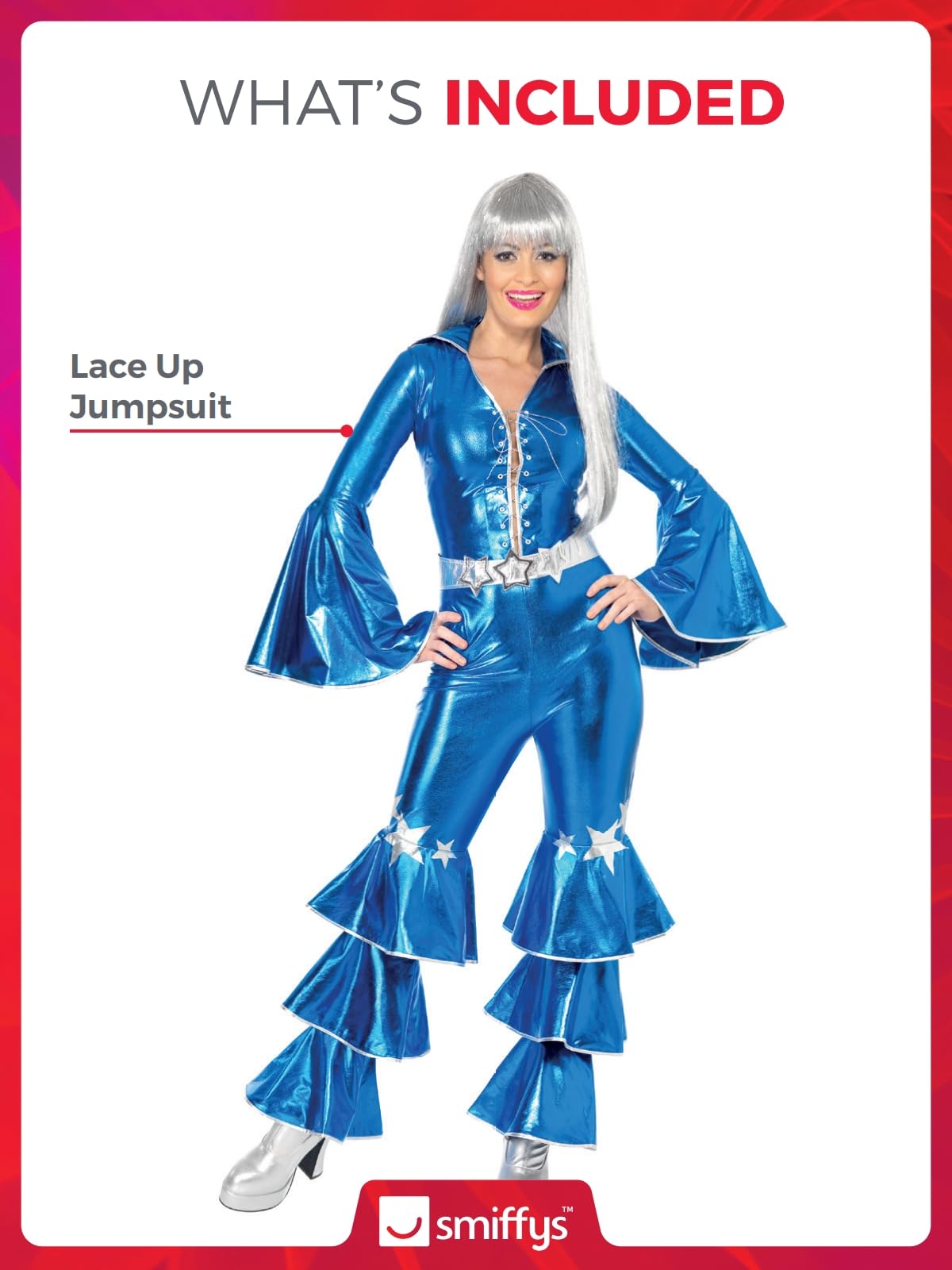 Smiffys 70s Dancing Dream Costume - Blue Lace-Up Jumpsuit for Women