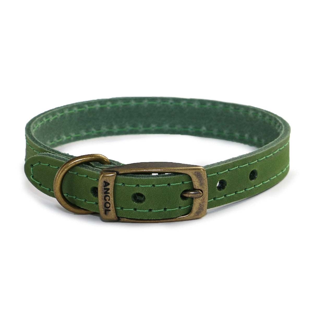 Ancol Timberwolf Leather Dog Collar - 45-54 cm Size 6 Green
