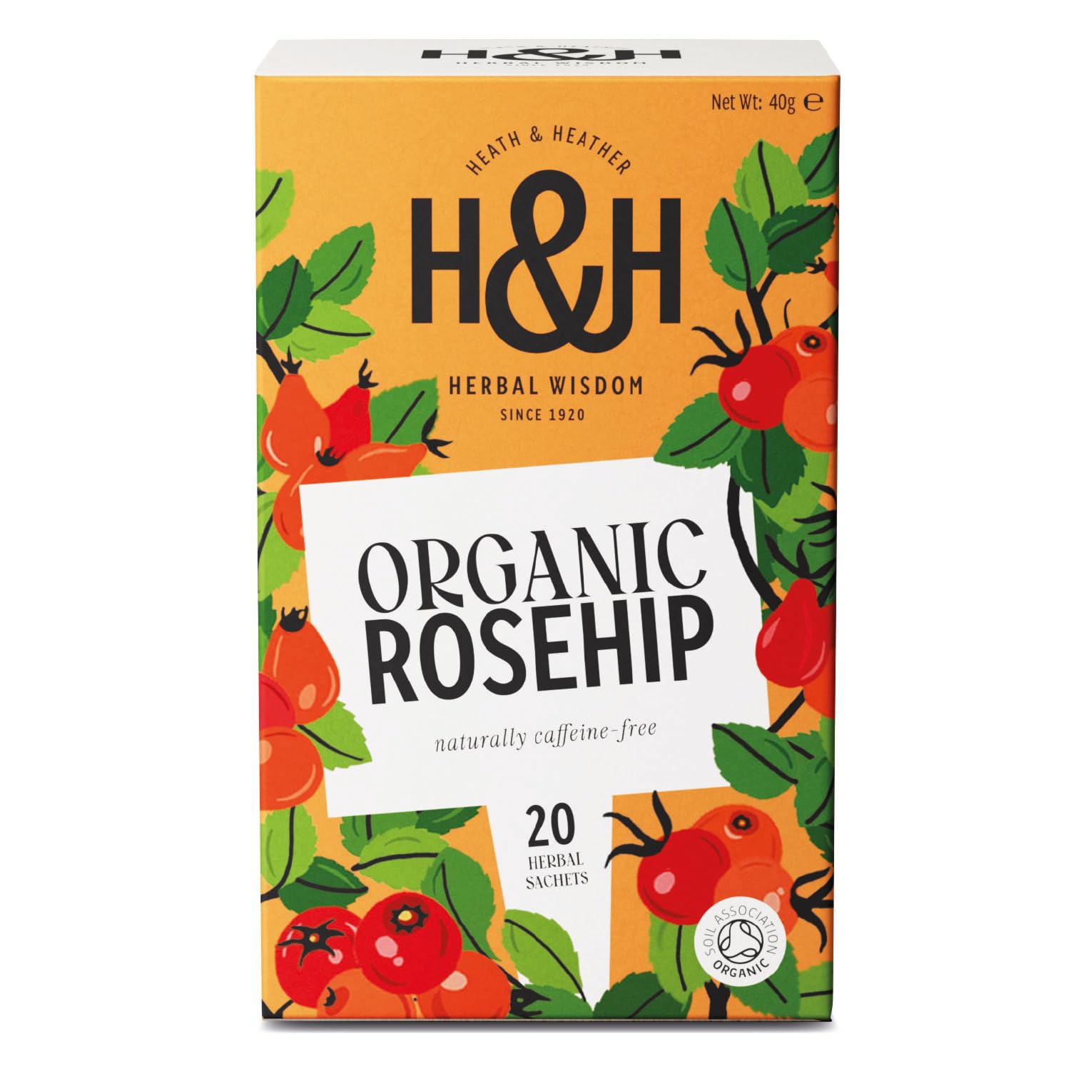Heath & Heather Organic Rosehip Tea - Immune Support & Tart Fruity Infusion | 20 Count