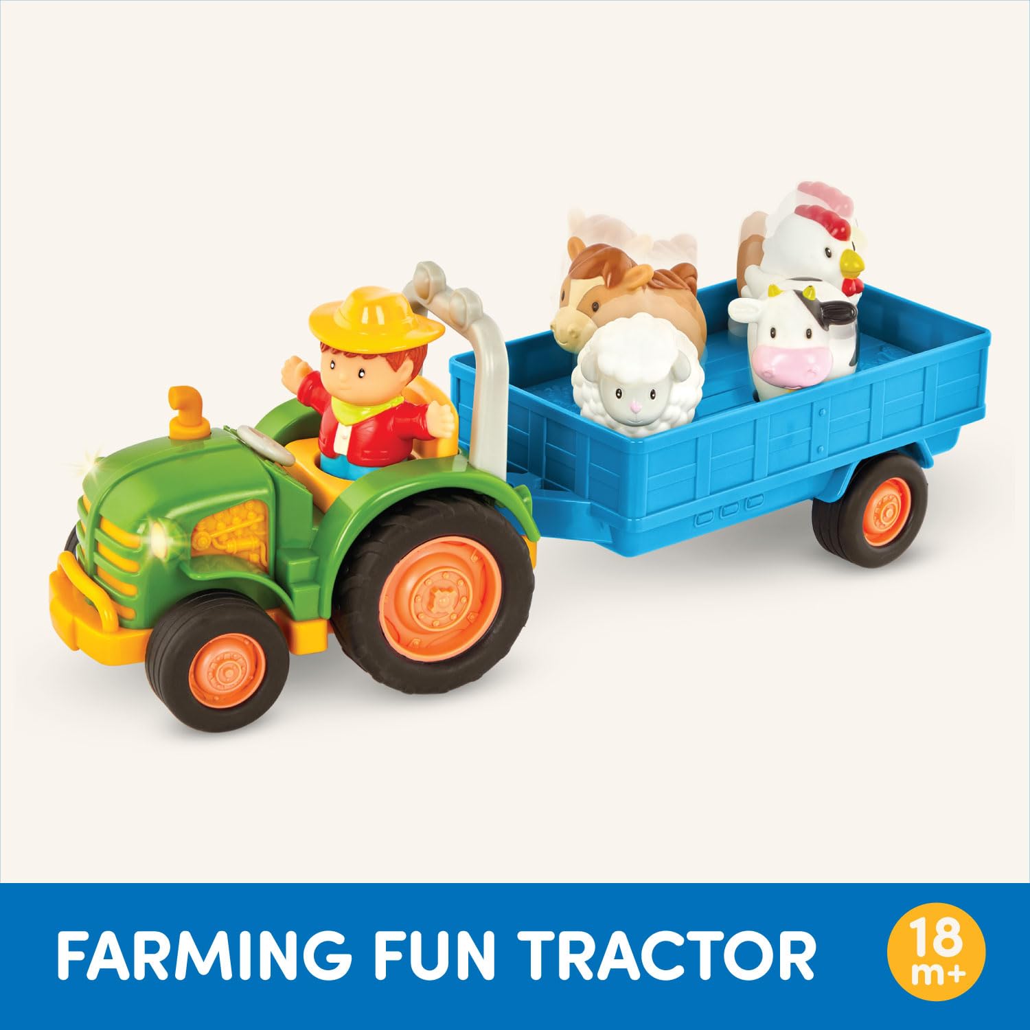 Battat Lights & Sounds Toy Tractor Playset - 7-Piece Farm Animal Set for Toddlers 18 Months+ 2