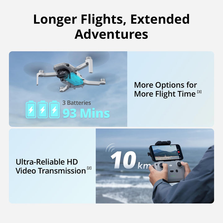 DJI Mini 4K Fly More Combo Drone with 4K UHD Camera, 3 Batteries, Charging Hub & Shoulder Bag - Grey