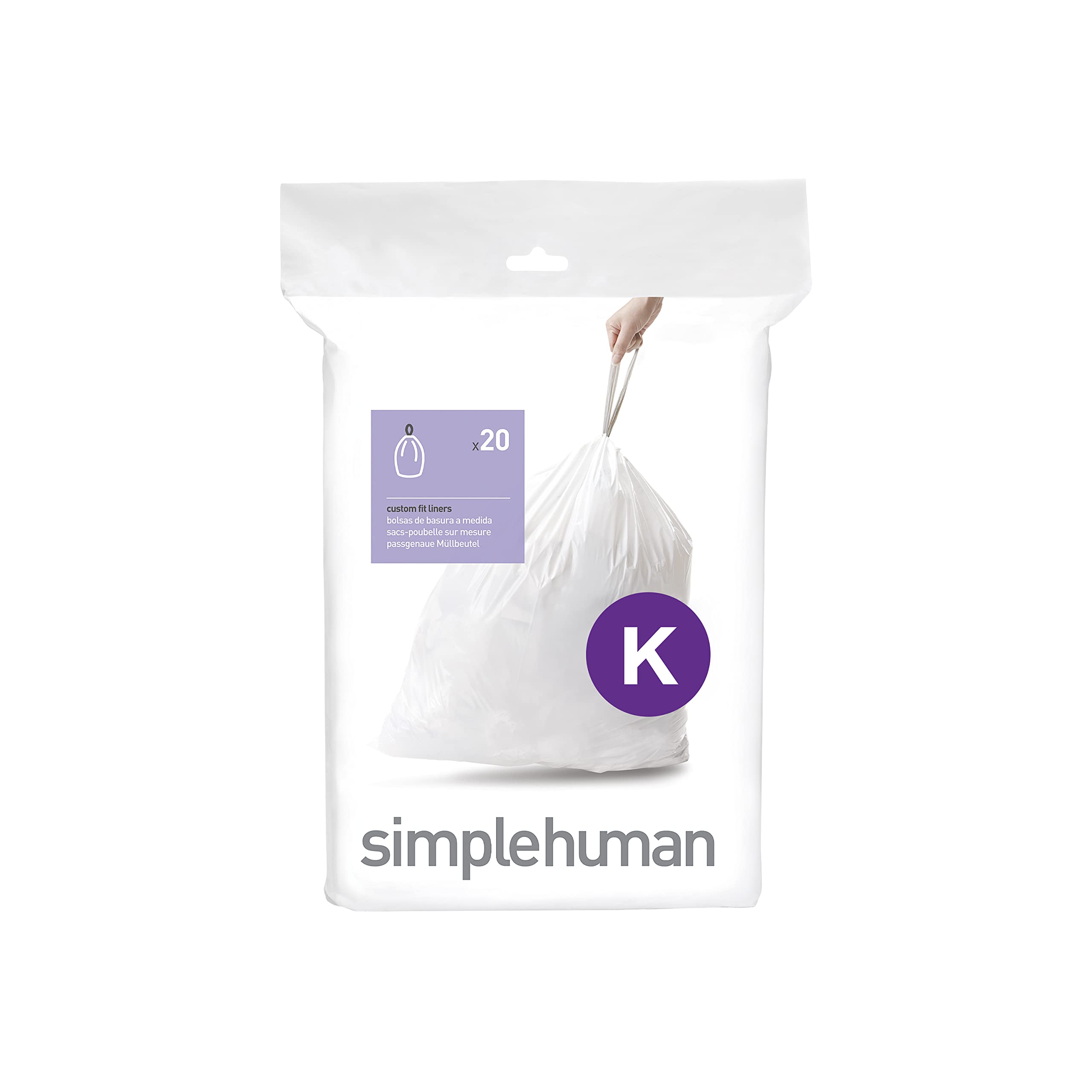 simplehuman Code K Custom Fit Bin Liners - 45L Capacity | White Plastic | 20 Count 1
