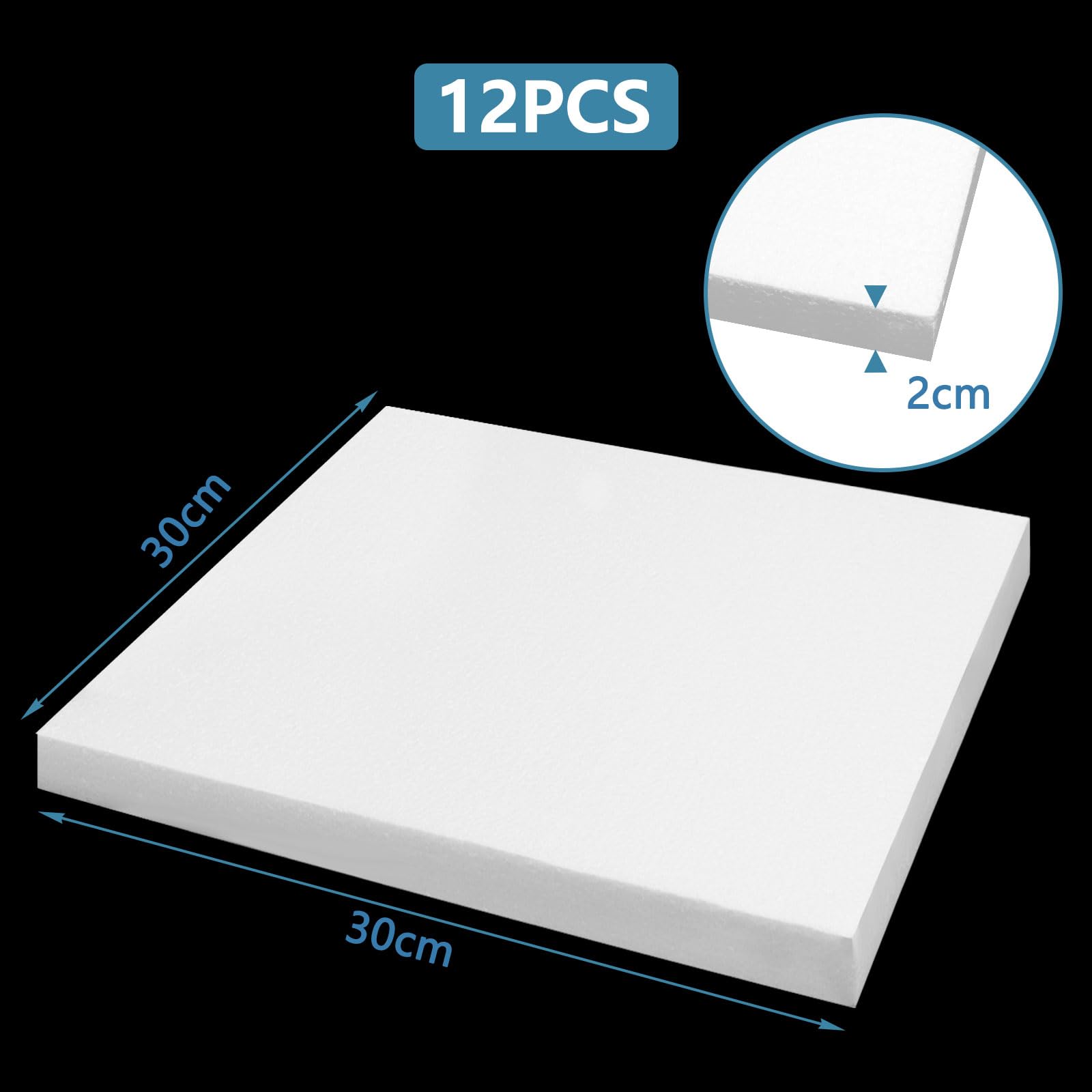 ASelected 12-Pack Foam Boards - 30x30x2CM Polystyrene Blocks for Crafts & Projects