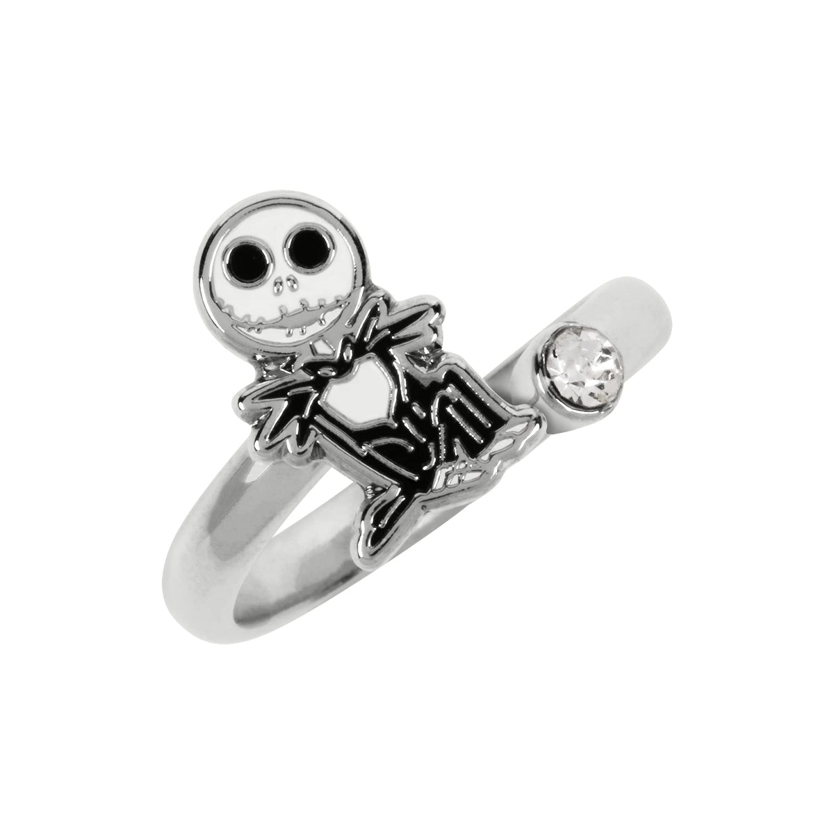 Disney Jack Skellington Design Ring - Silver Plated, Clear Stone, Unisex Adult