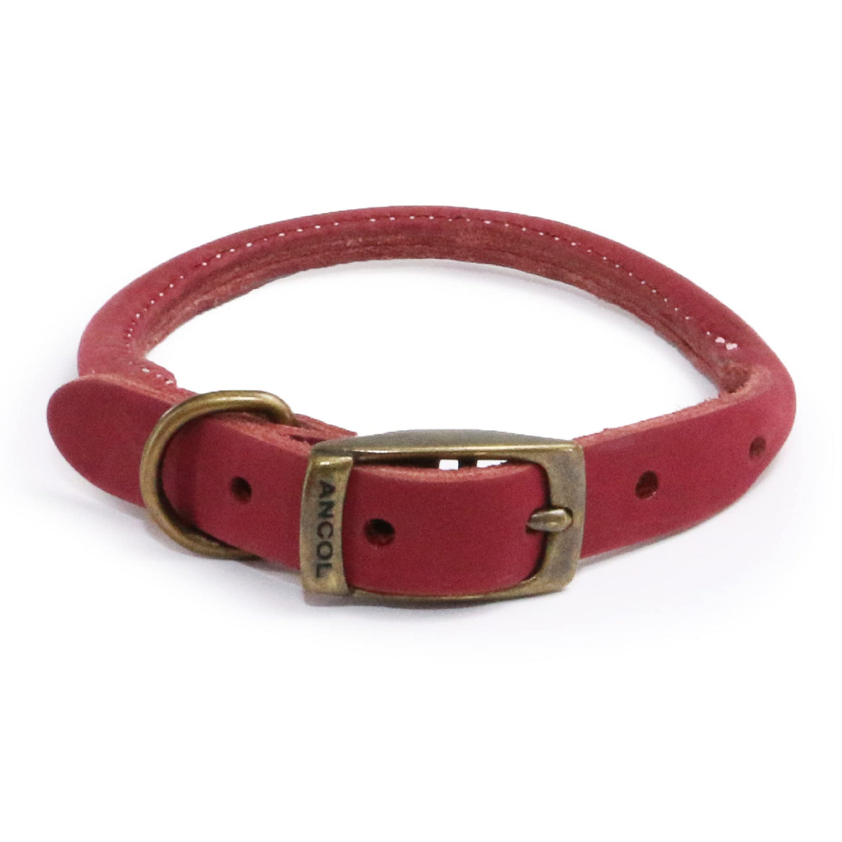 Ancol Timberwolf Round Leather Dog Collar - Raspberry, Size 3, 28-36cm