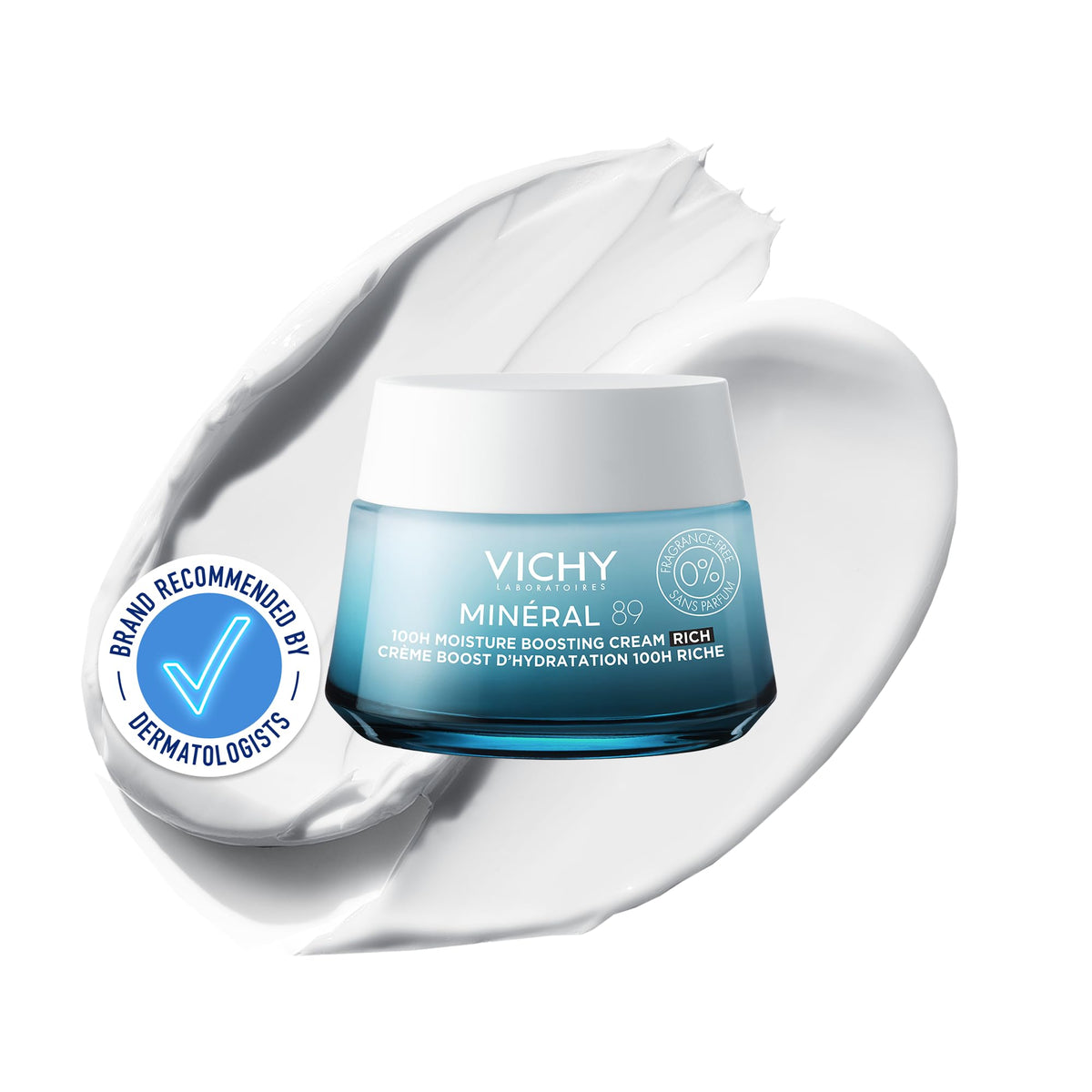 VICHY Minéral 89 100H Moisture Boosting Rich Cream - Hyaluronic Acid, Vitamins E & B3, OSMOSKIN Technology | 50 ml