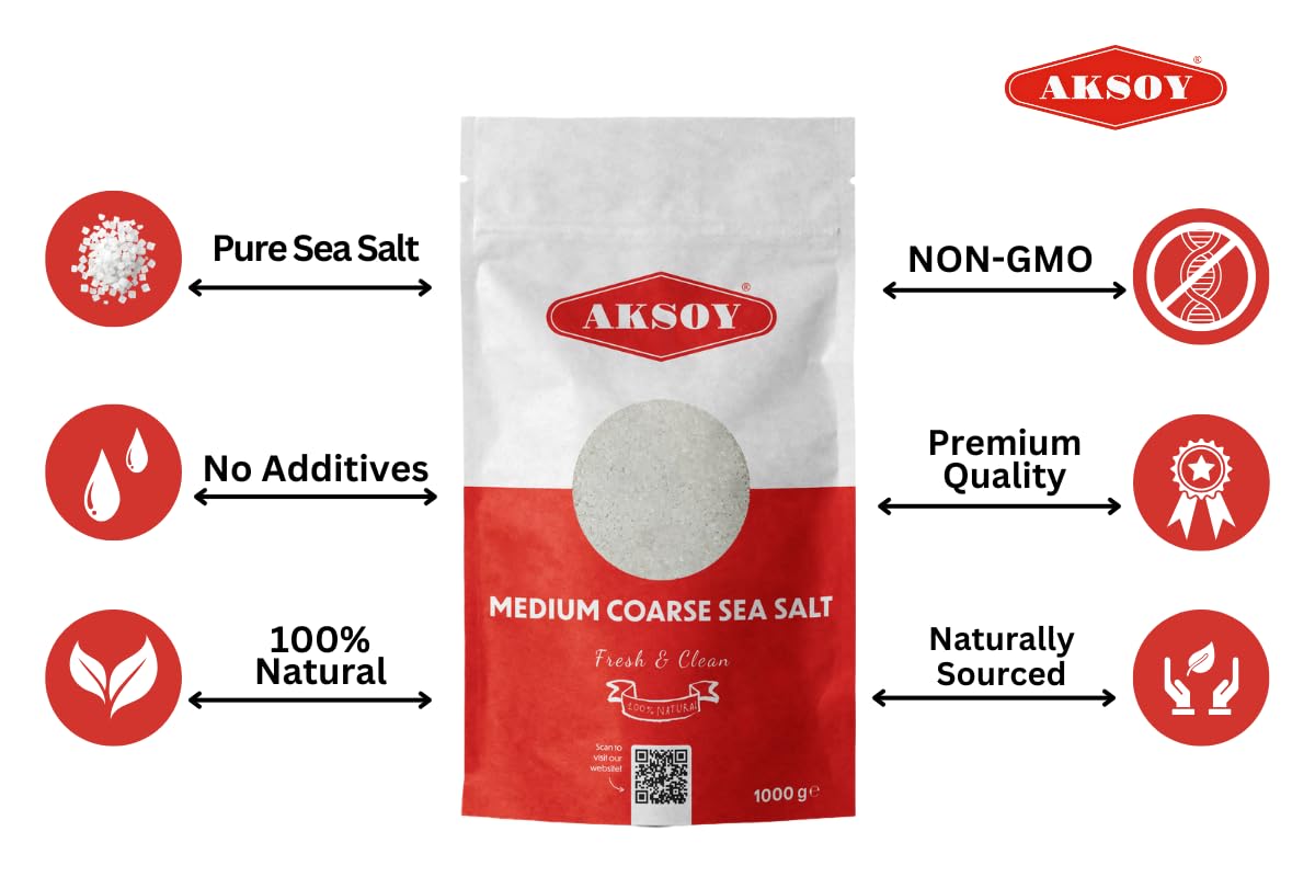 AKSOY Sea Salt - Medium Coarse Grain | 1kg | GMO Free, Vegan 4